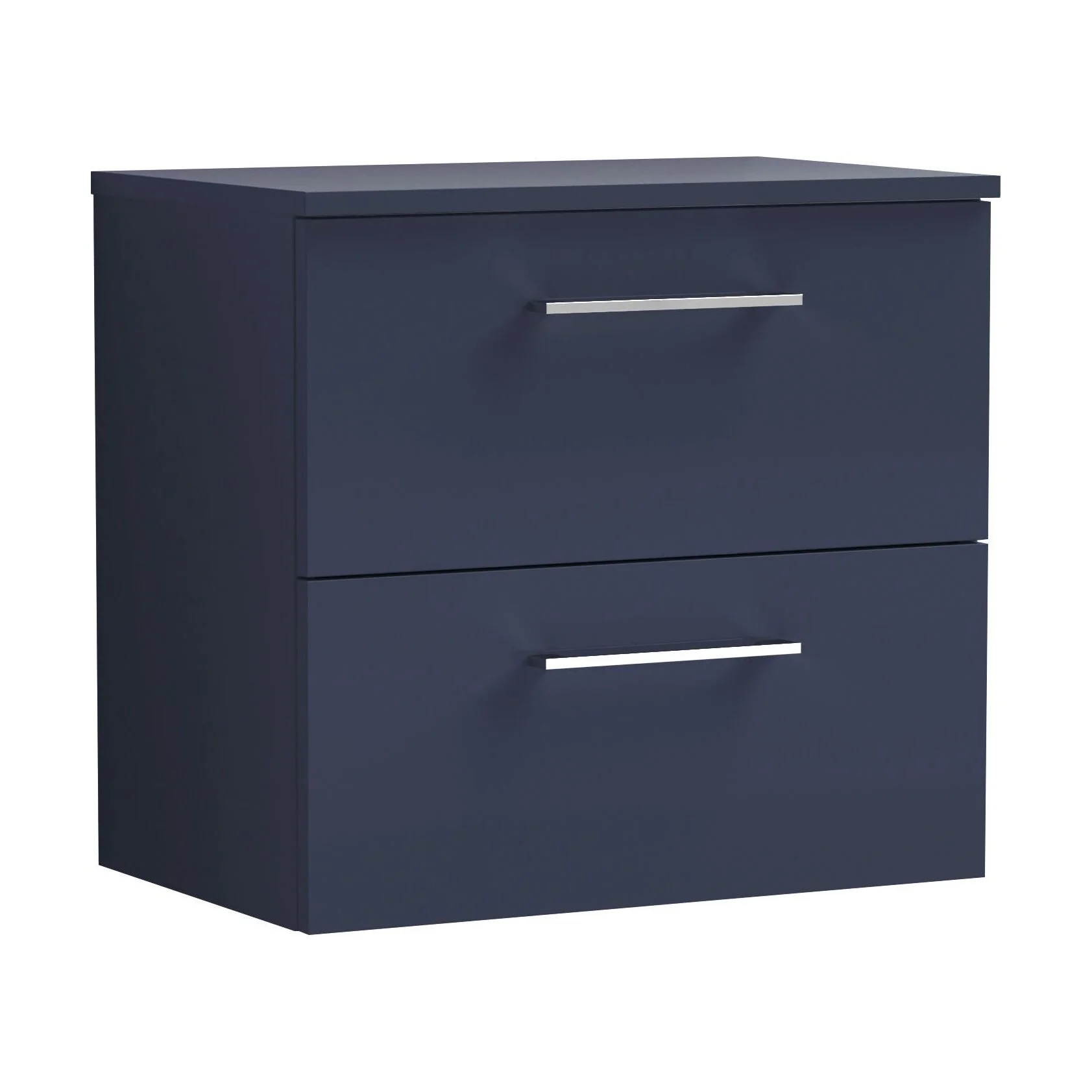 Balterley Level Modern Bathroom 600mm Wall Hung 2 Soft Close Drawer Vanity Unit with Worktop, 558 x 605 x 390mm, Midnight Blue