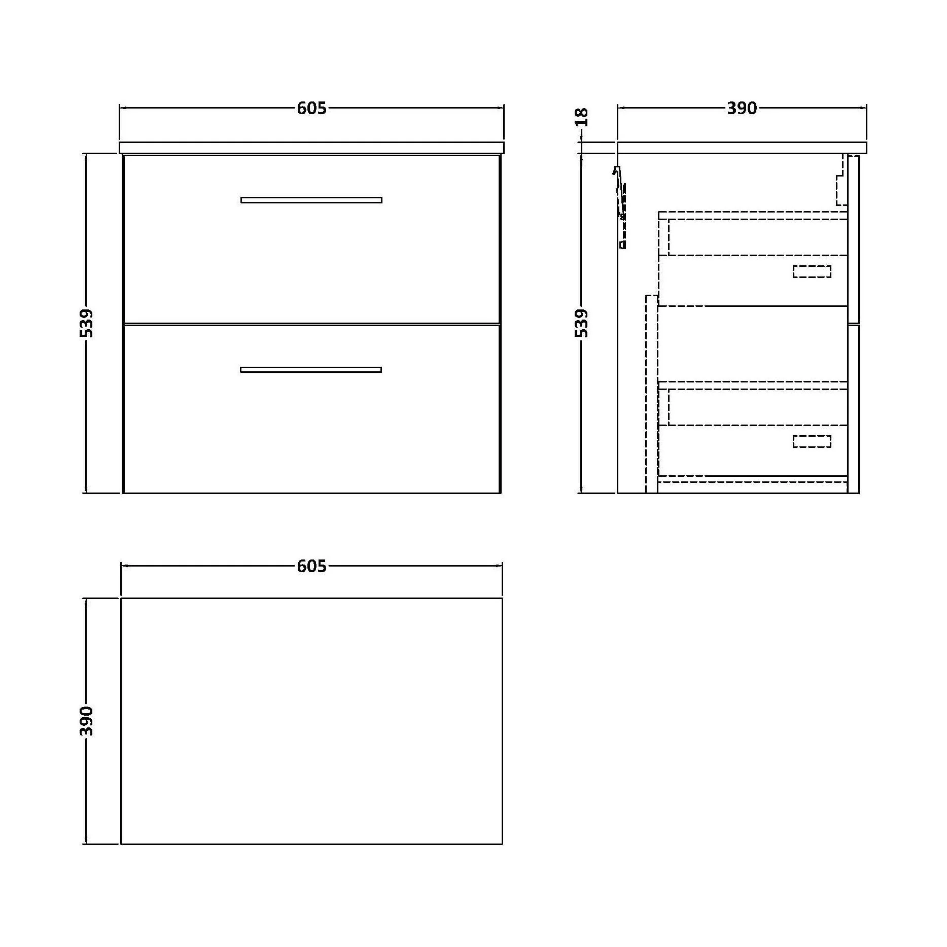 Balterley Level Modern Bathroom 600mm Wall Hung 2 Soft Close Drawer Vanity Unit with Worktop, 558 x 605 x 390mm, Midnight Blue - Image 2