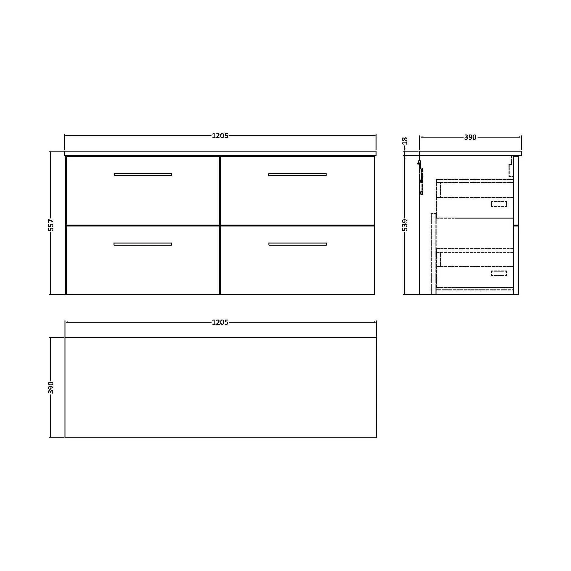 Balterley Level Modern Bathroom 1200mm Wall Hung 4 Soft Close Drawer Vanity Unit with Worktop, 558 x 1205 x 390mm, Midnight Blue - Image 2
