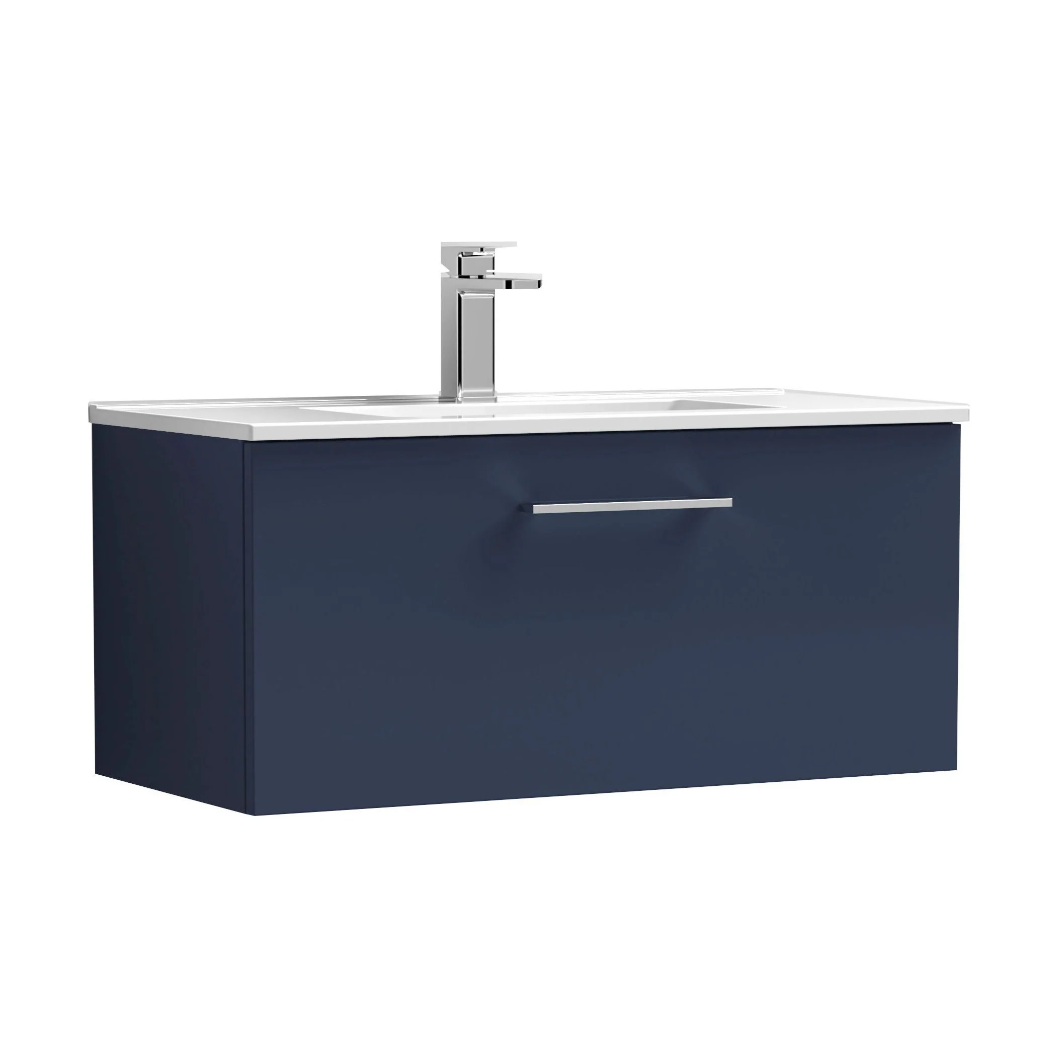 Balterley Level Contemporary Bathroom 1 Soft Close Drawer & Minimalist Wall Hung Vanity Unit Basin, Midnight Blue, 800mm