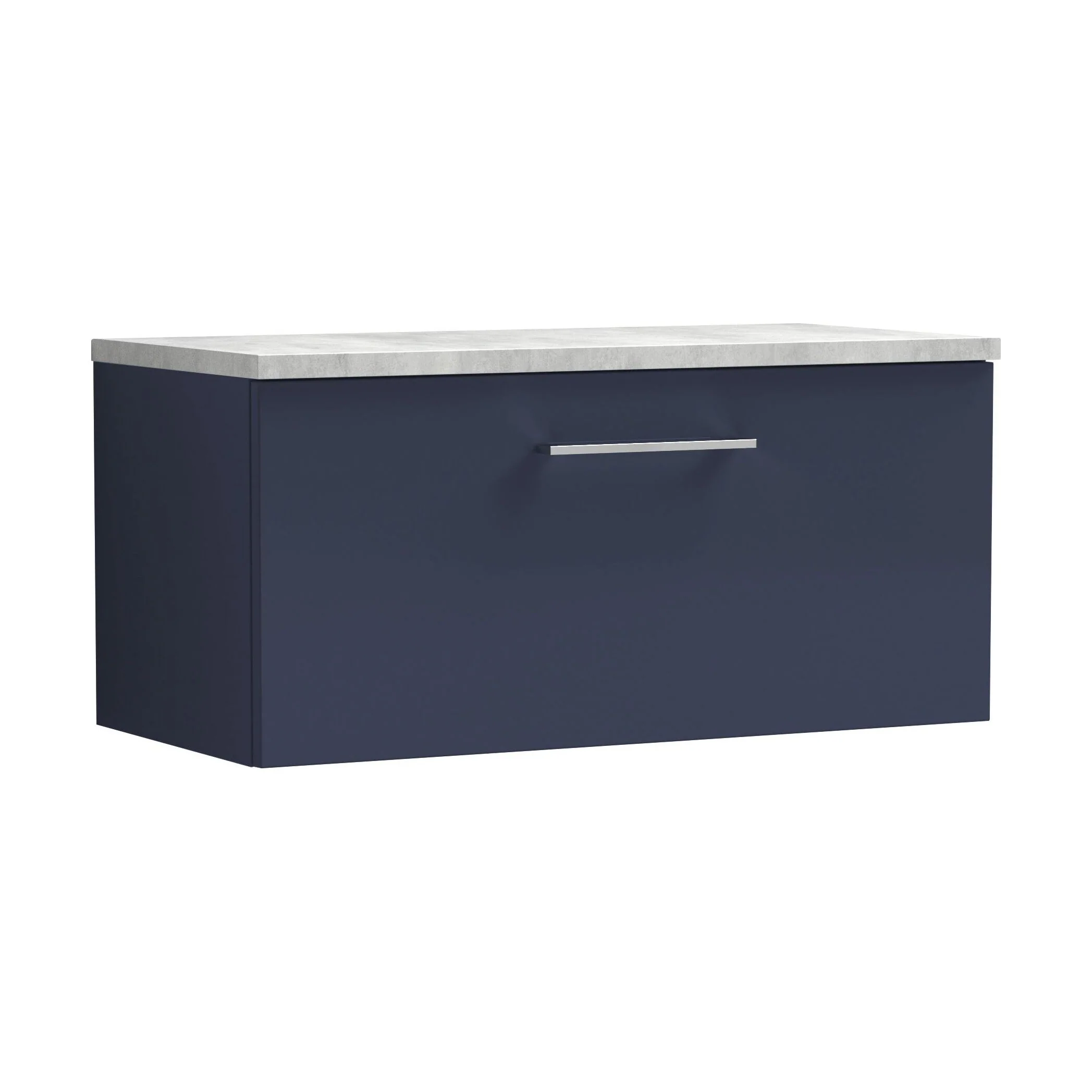 Balterley Level 800mm Wall Hung Single Drawer Vanity Unit & Laminate Worktop for Stylish Modern Bathroom Storage - Midnight Blue