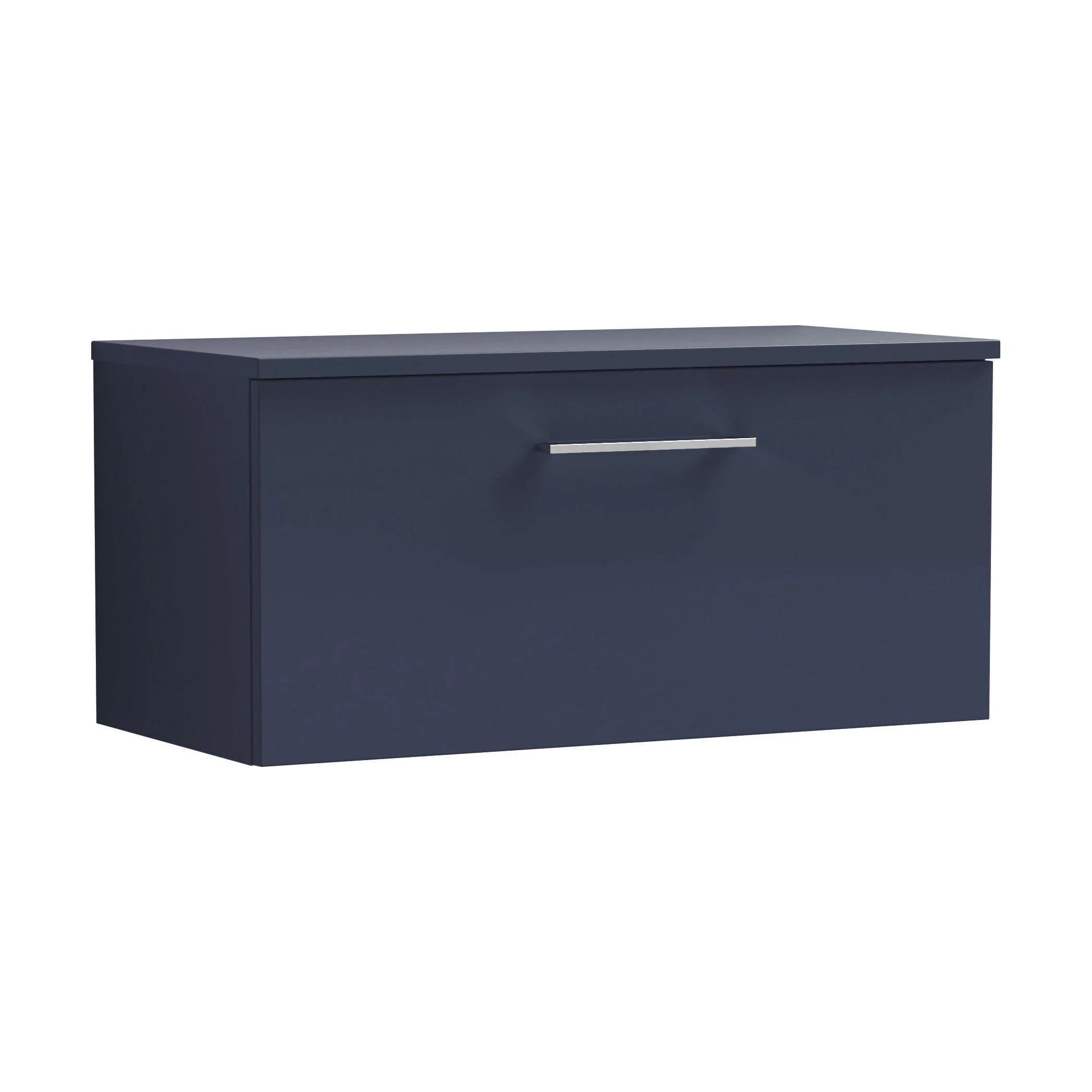 Balterley Level Modern Bathroom 800mm Wall Hung 1-Drawer Vanity Unit with Worktop, Soft Close Drawer, Midnight Blue