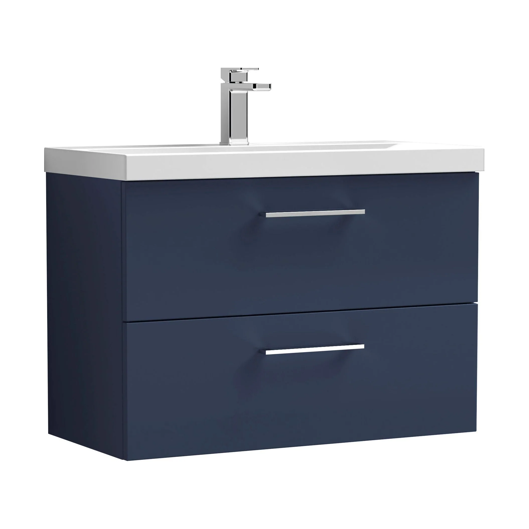 Balterley Contemporary Bathroom Wall Hung 2 Soft-Close Drawer Vanity Unit & Mid-Edge Ceramic Basin, Midnight Blue, 800 mm