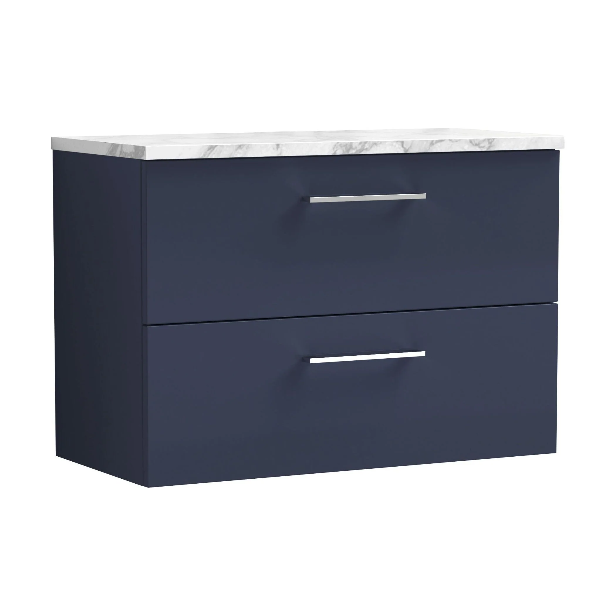 Balterley Level 800mm Wall Hung 2 Drawer Vanity Unit with Laminate Worktop for Stylish Compact Bathroom Storage - Midnight Blue