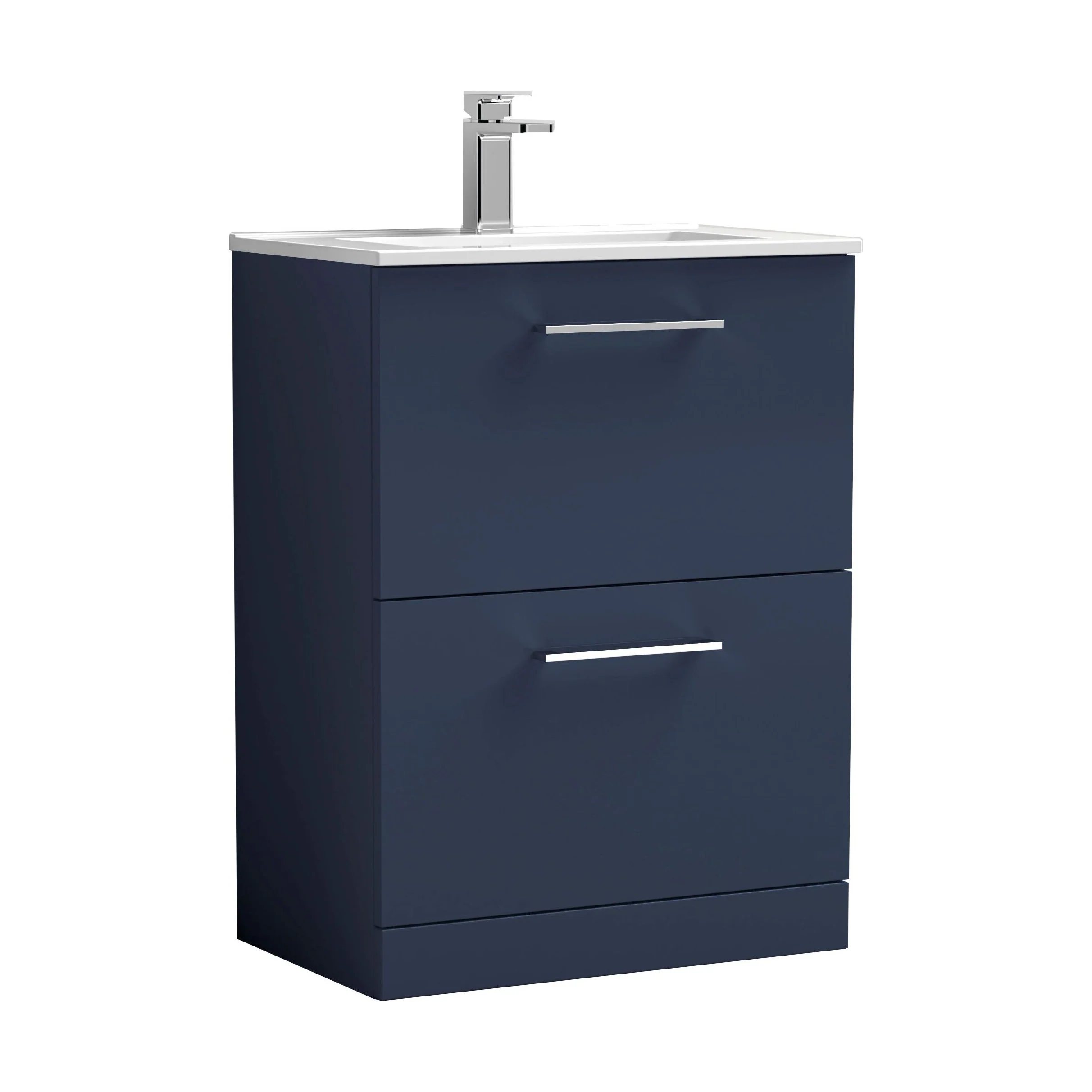 Balterley Level Contemporary Bathroom 2 Soft Close Drawer & Minimalist Floor Standing Vanity Unit Basin, Midnight Blue, 600mm