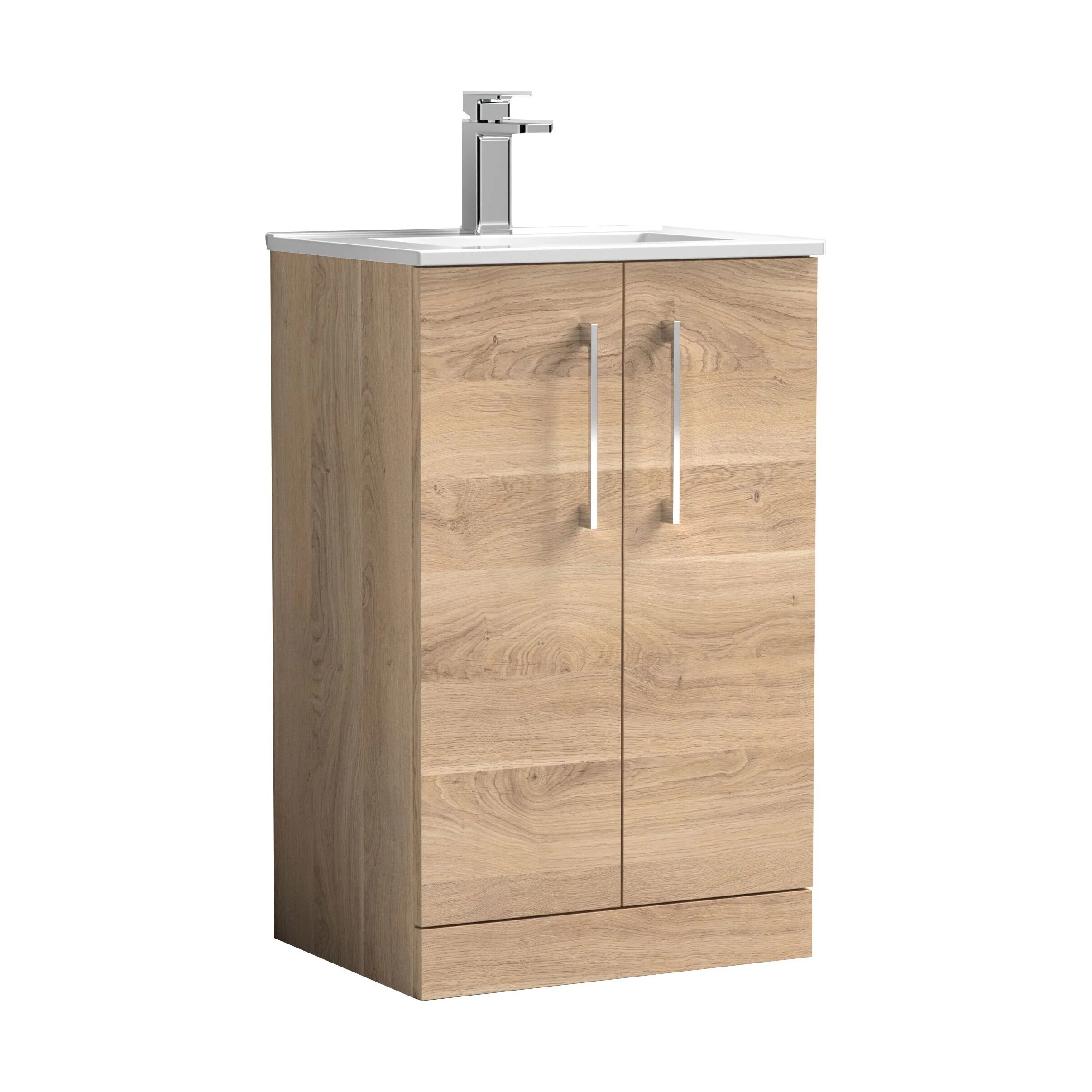 Balterley Contemporary Bathroom 2 Soft Close Door & Minimalist Floor Standing Vanity Unit Basin, Bleached Oak, 500mm - Image 2