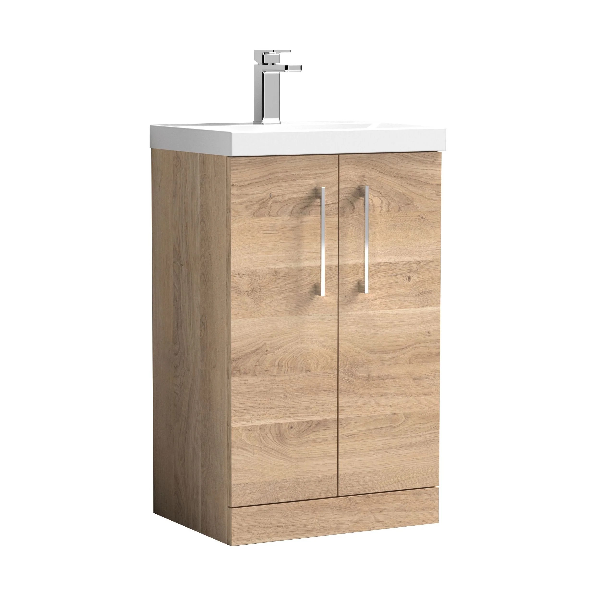 Balterley  Contemporary Bathroom Floor Standing 2-Door Vanity & Basin, Bleached Oak, 500mm