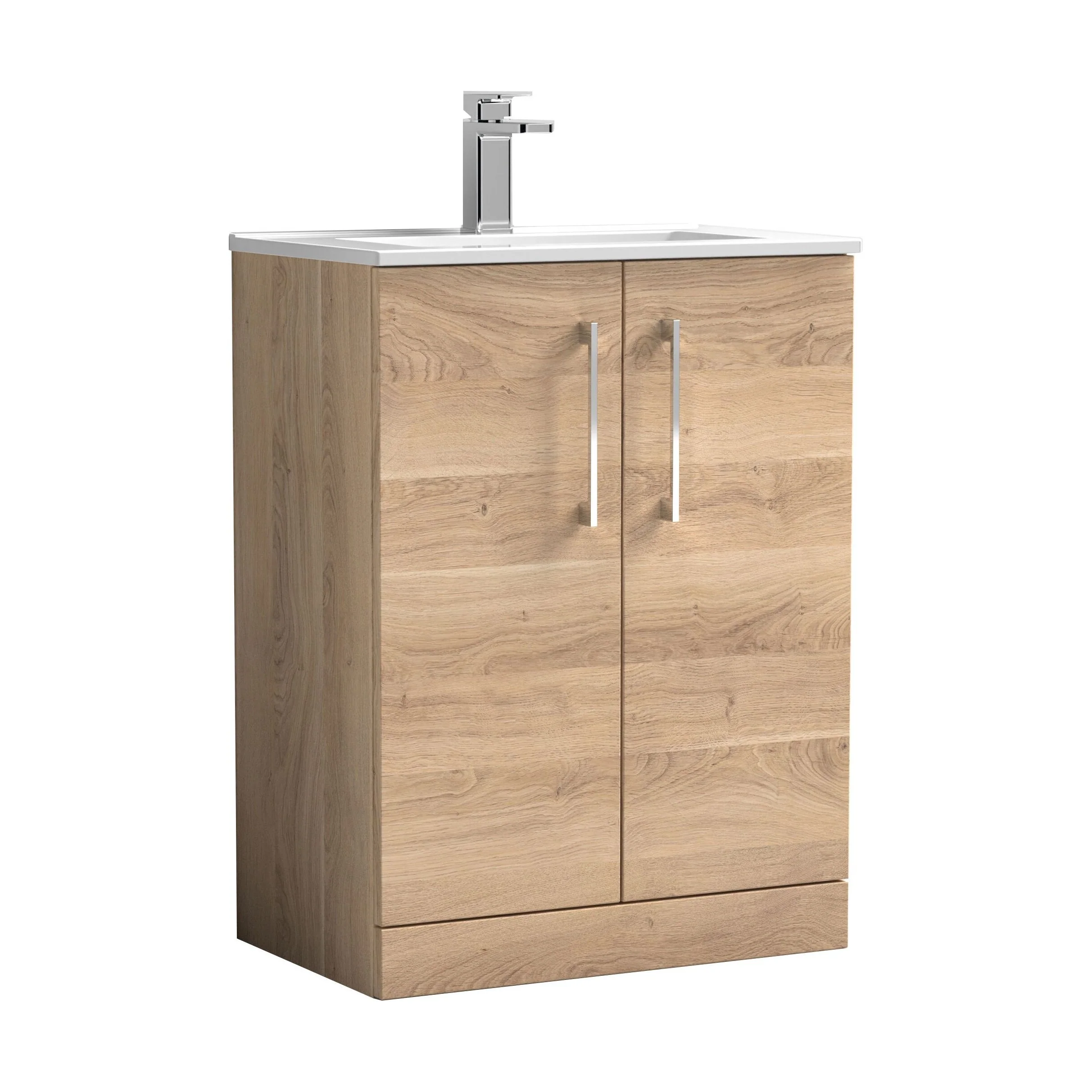 Balterley Level Contemporary Bathroom 2 Soft Close Door & Minimalist Floor Standing Vanity Unit Basin, Bleached Oak, 600mm - Image 2