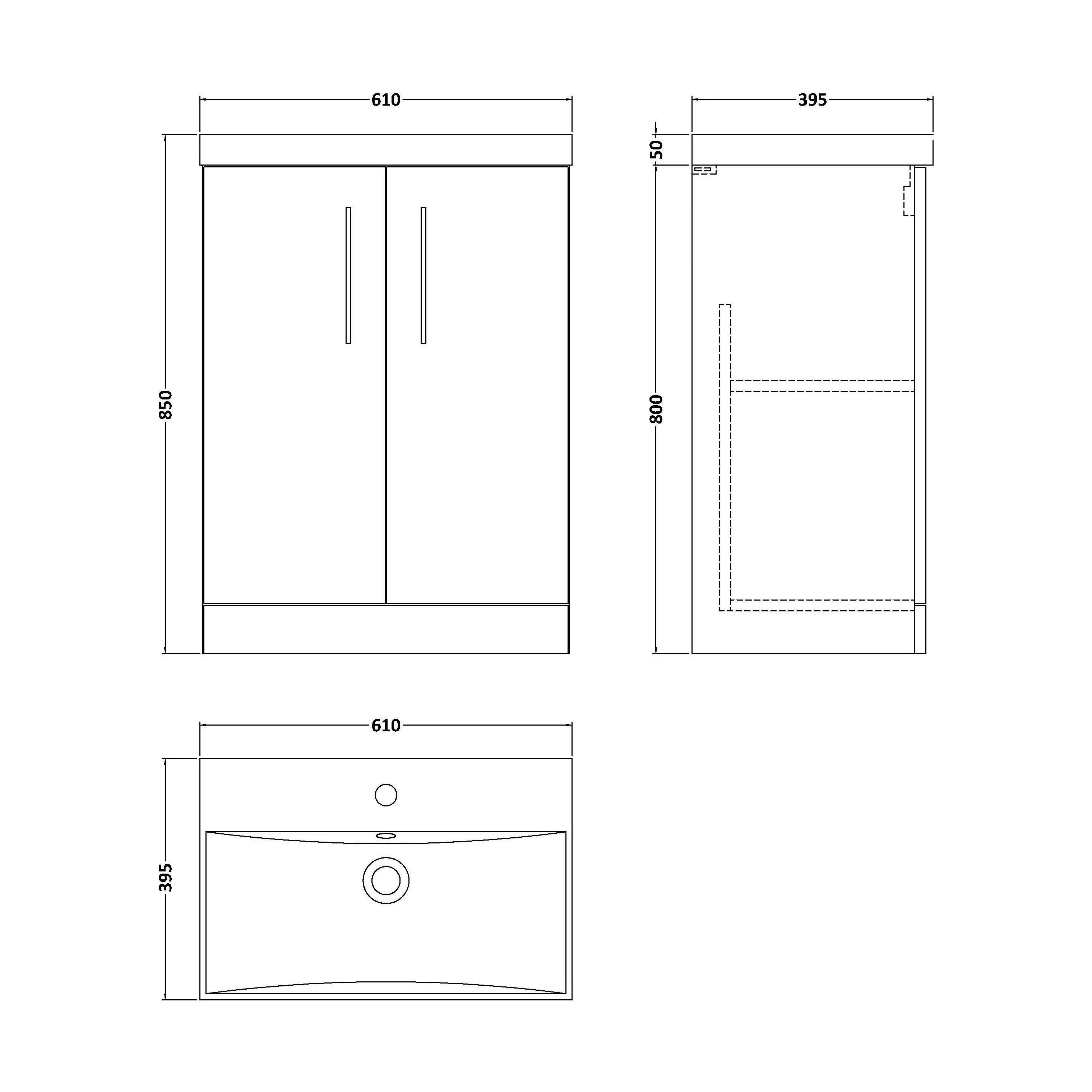 Balterley  Contemporary Bathroom Floor Standing 2-Door Vanity & Basin, Bleached Oak, 600mm - Image 2