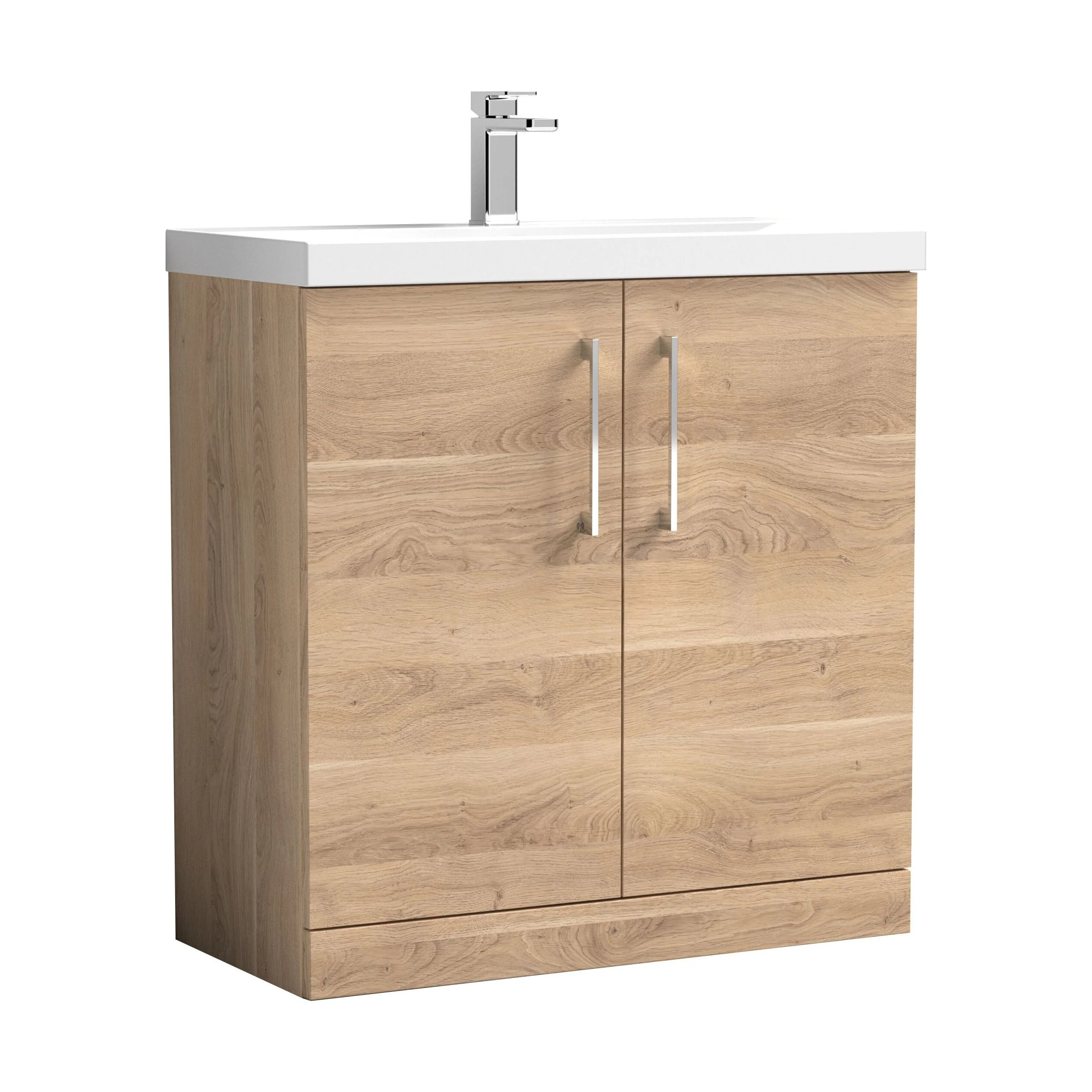 Balterley  Contemporary Bathroom Floor Standing 2-Door Vanity & Basin, Bleached Oak, 800mm