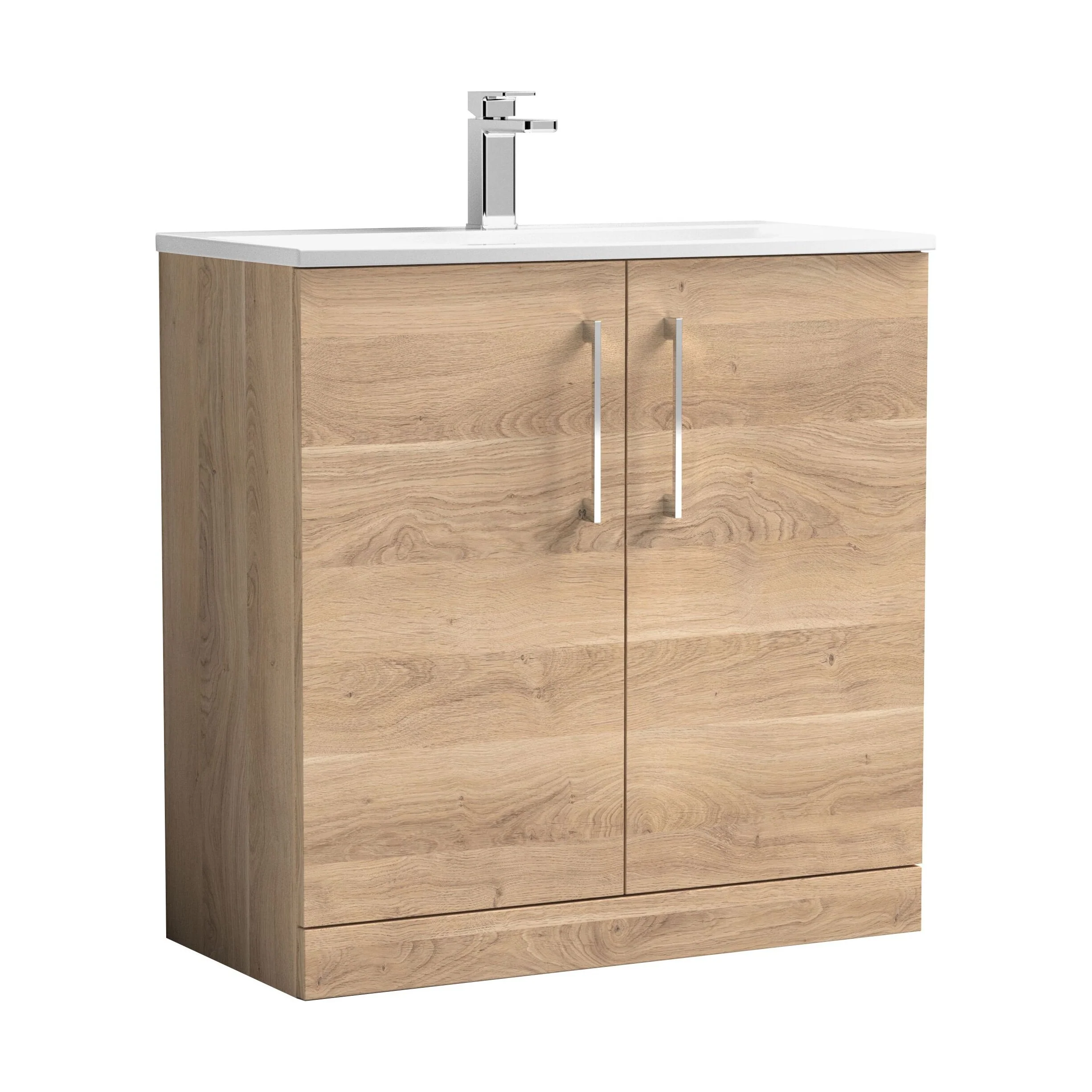 Balterley  Modern Bathroom Floor Standing 2-Door Vanity & Basin, Bleached Oak, 800mm