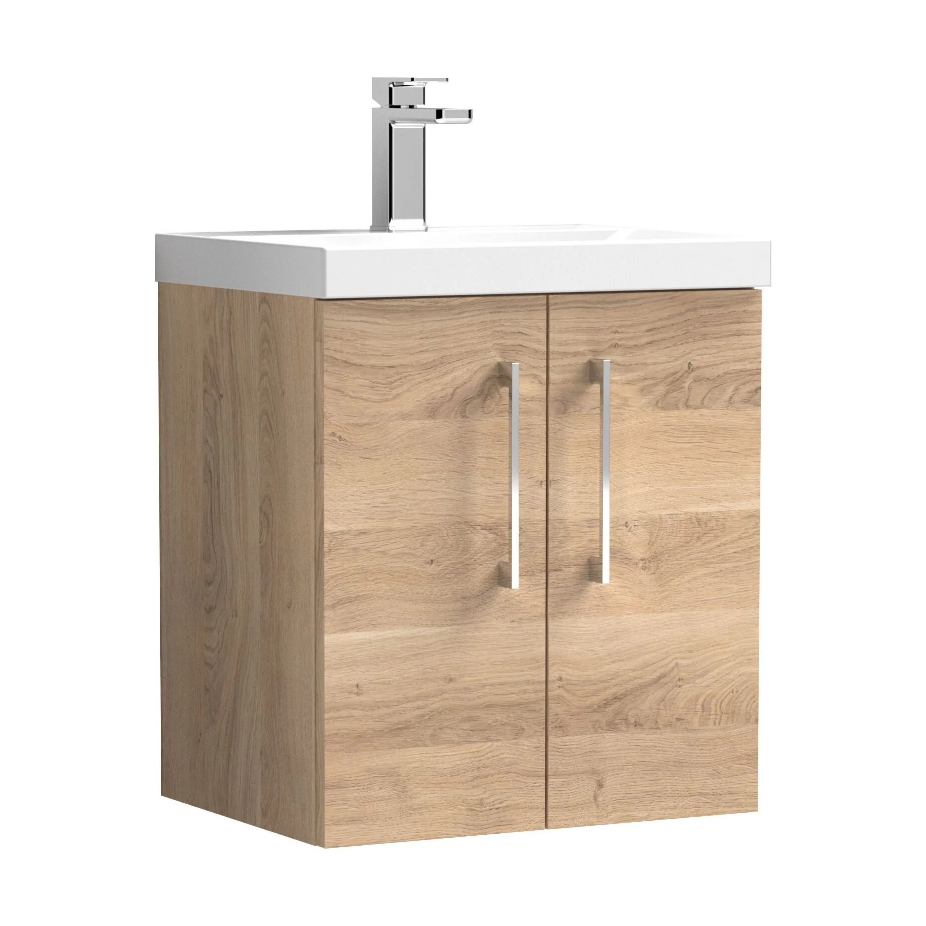 Balterley  Contemporary Bathroom Wall Hung 2-Door Vanity & Basin, Bleached Oak, 500mm