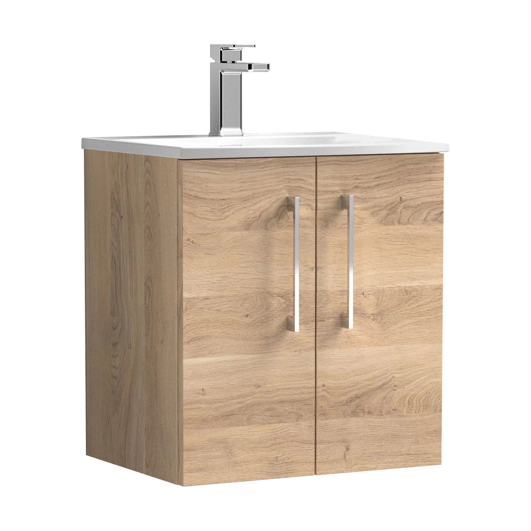 Balterley  Modern Bathroom Wall Hung 2-Door Vanity & Basin, Bleached Oak, 500mm