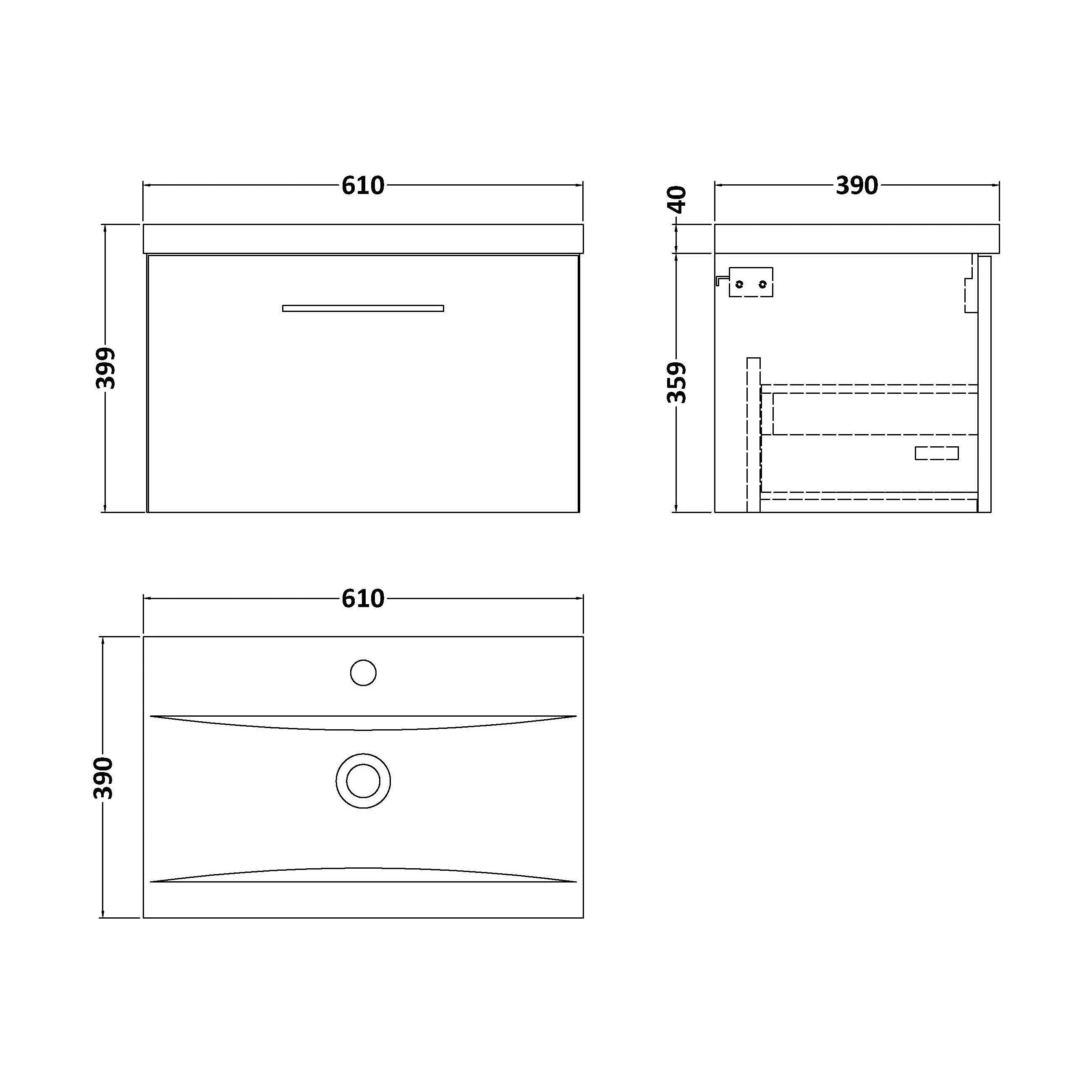 Balterley Contemporary Bathroom Wall Hung 1 Soft-Close Drawer Vanity Unit with Mid-Edge Ceramic Basin, Bleached Oak, 600 mm - Image 6