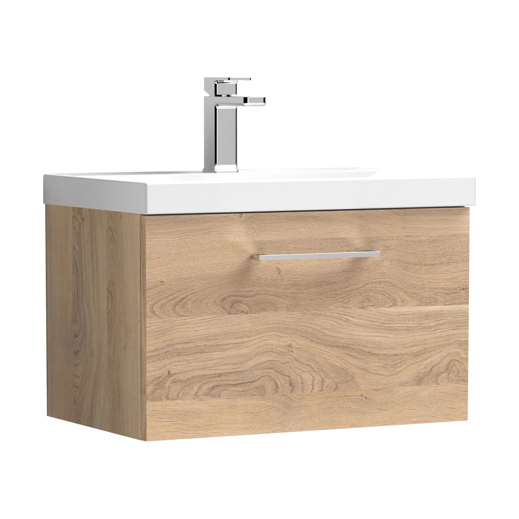 Balterley  Contemporary Bathroom Wall Hung 1-Drawer Vanity & Basin, Bleached Oak, 600mm