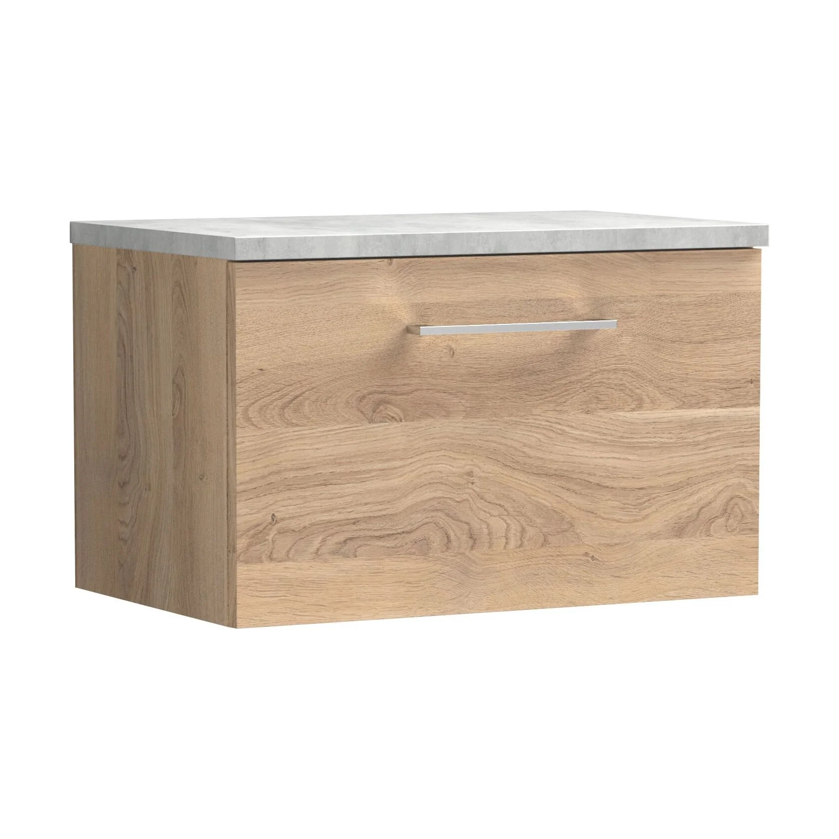 Balterley Level 600mm Wall Hung 1 Drawer Vanity Unit with Laminate Worktop for Stylish Compact Bathroom Storage - Bleached Oak