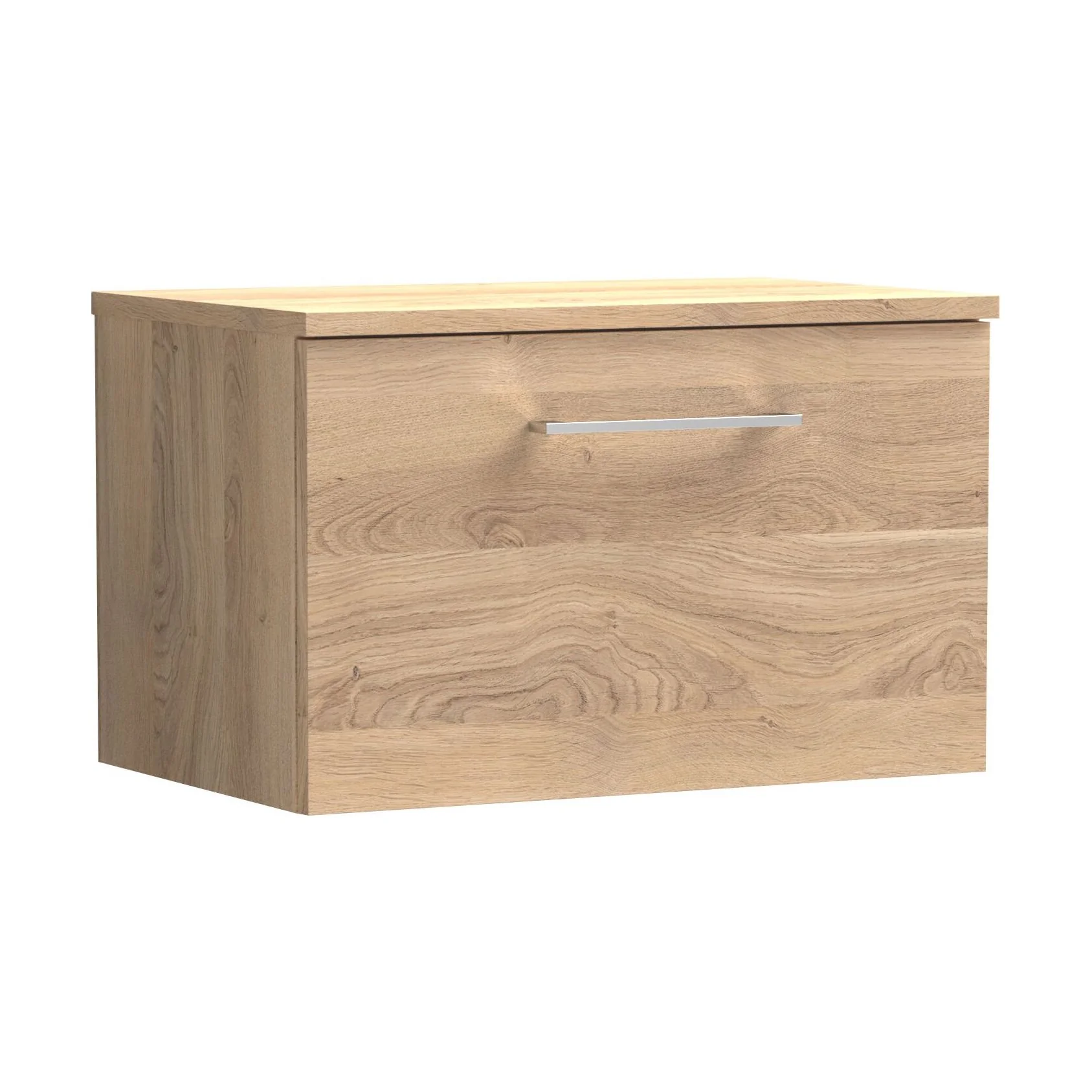 Balterley Level Modern Bathroom 600mm Wall Hung 1-Drawer Vanity Unit with Worktop, Soft Close Drawer, Bleached Oak