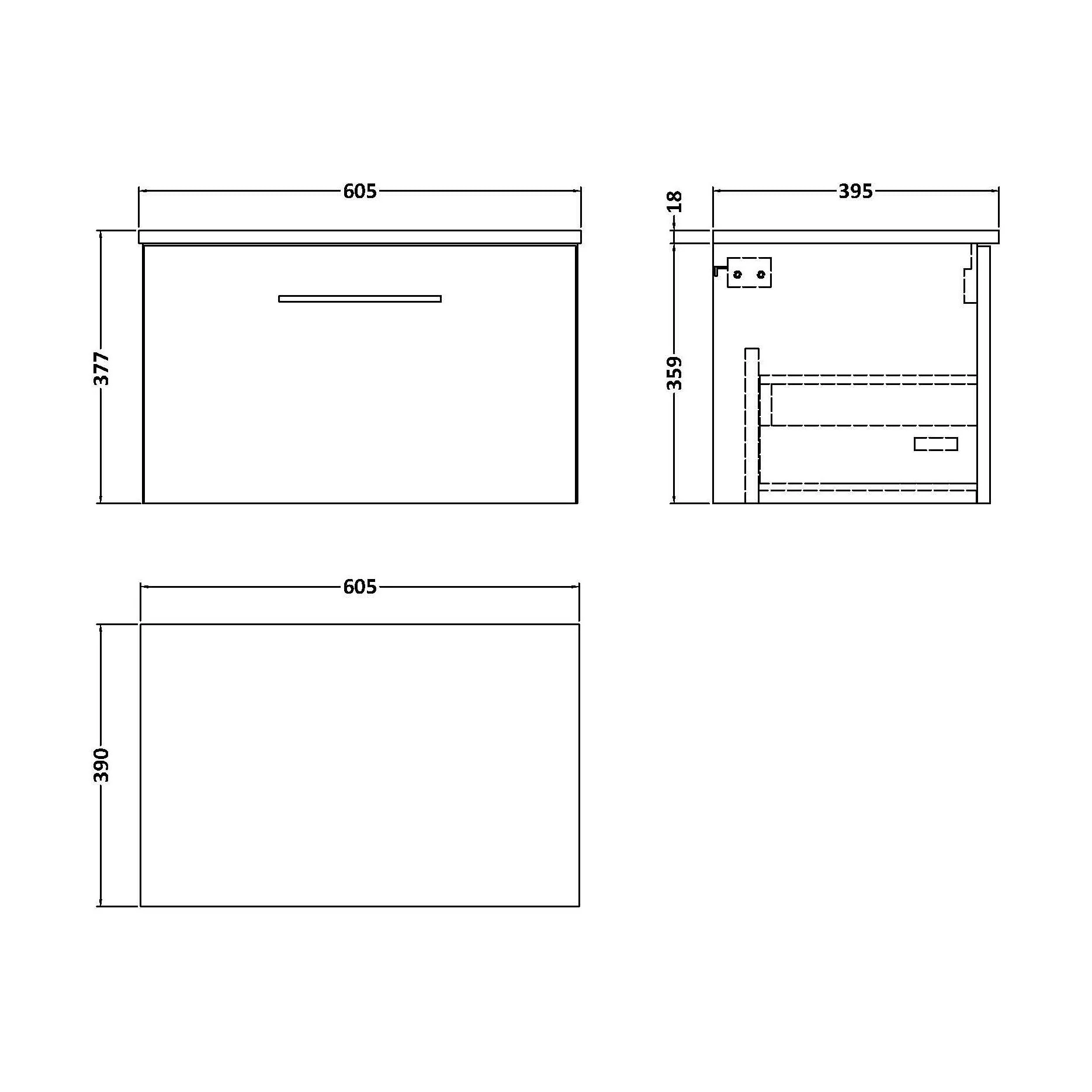 Balterley Level Modern Bathroom 600mm Wall Hung 1-Drawer Vanity Unit with Worktop, Soft Close Drawer, Bleached Oak - Image 2