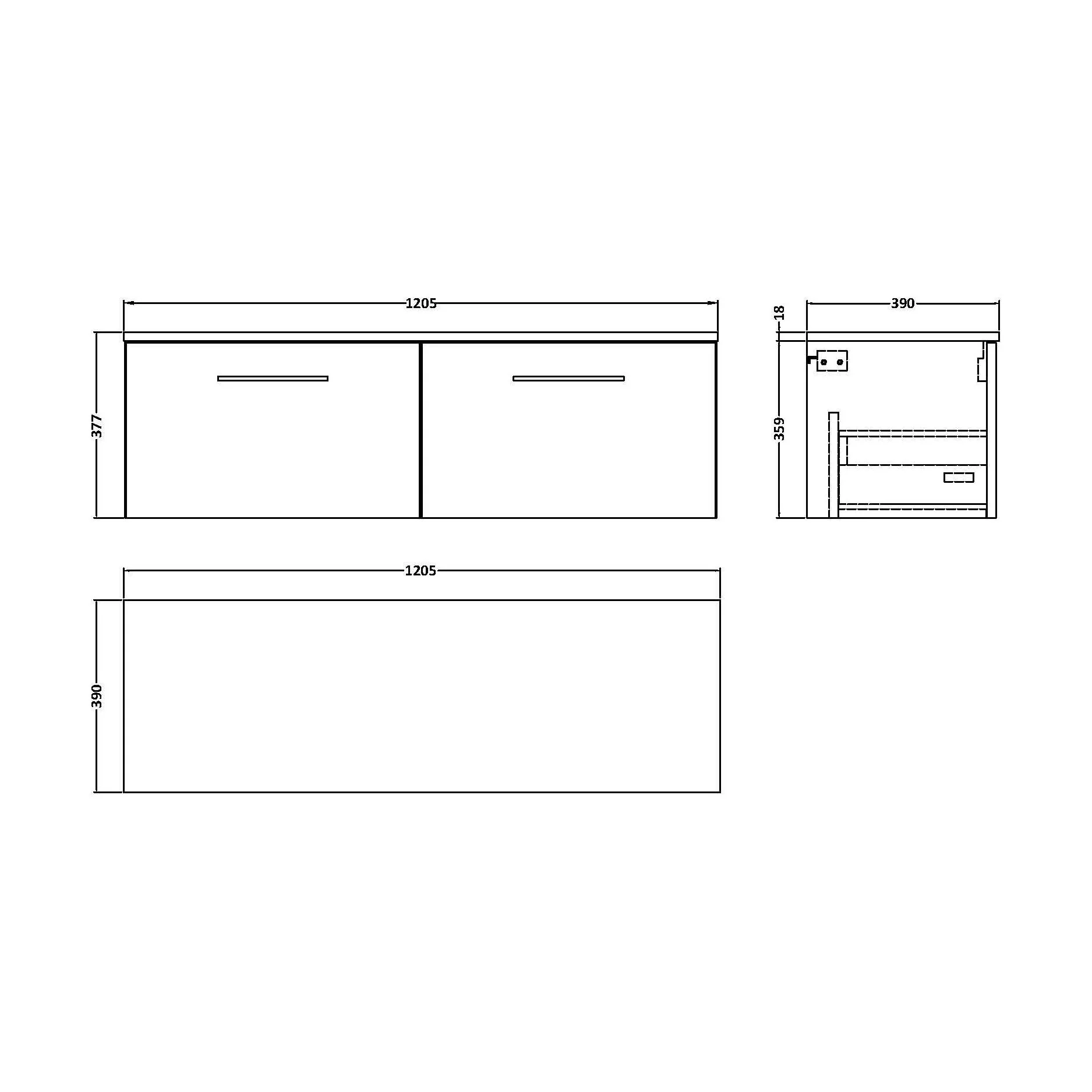 Balterley Level Modern Bathroom 1200mm Wall Hung 2-Drawer Vanity Unit with Worktop, Soft Close Drawers, Bleached Oak - Image 2