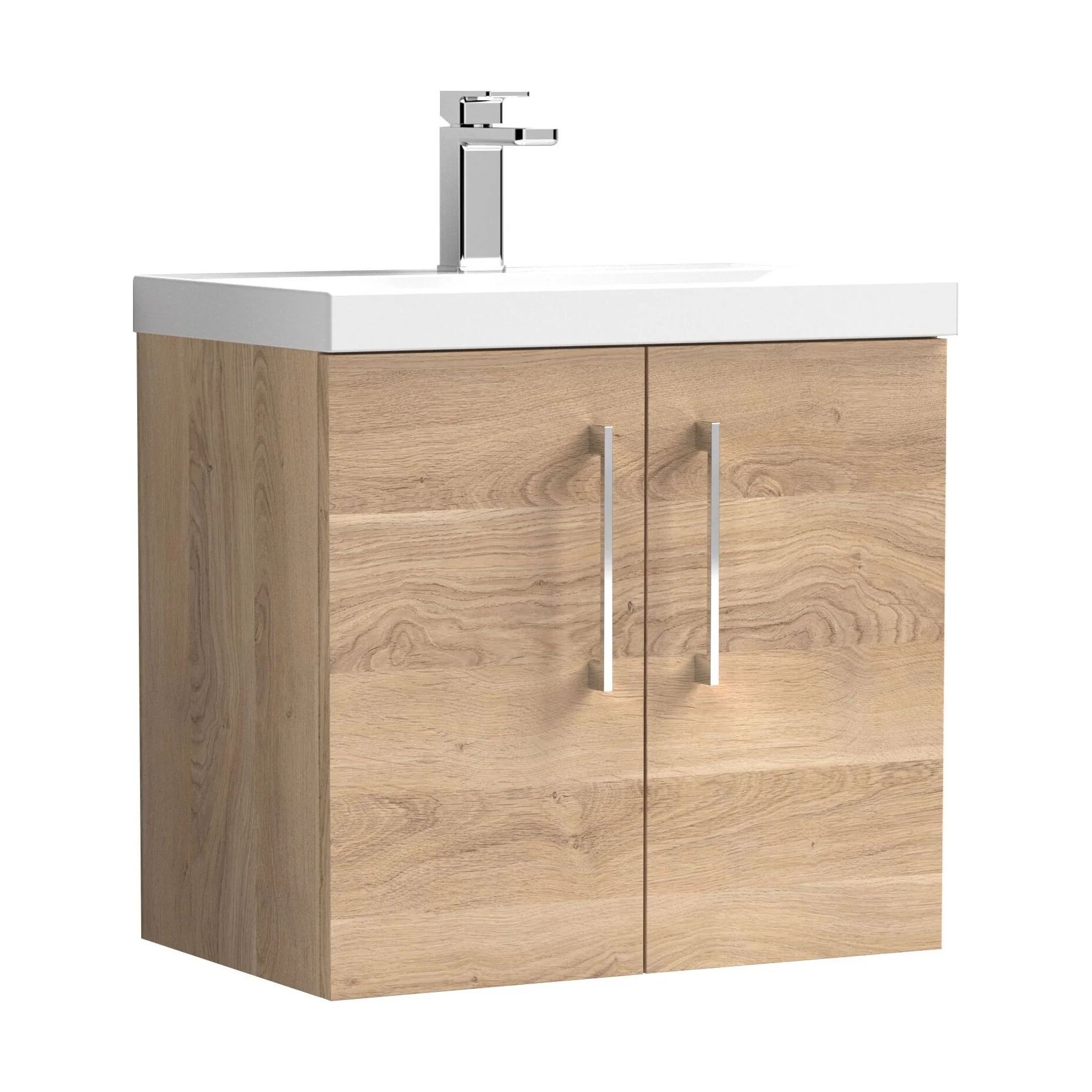 Balterley  Contemporary Bathroom Wall Hung 2-Door Vanity & Basin, Bleached Oak, 600mm
