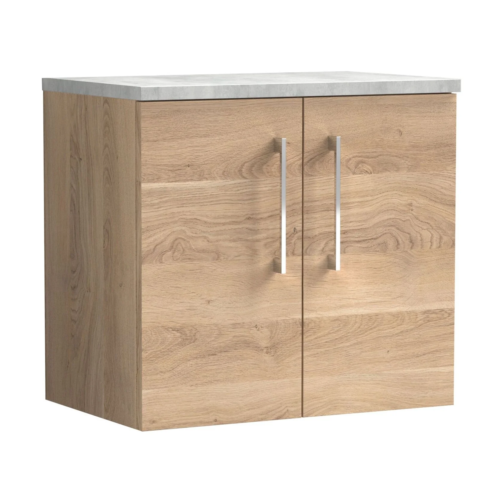 Balterley Level 600mm Wall Hung 2 Door Vanity Unit with Laminate Worktop for Compact Natural-Wood Bathroom Storage - Bleached Oak