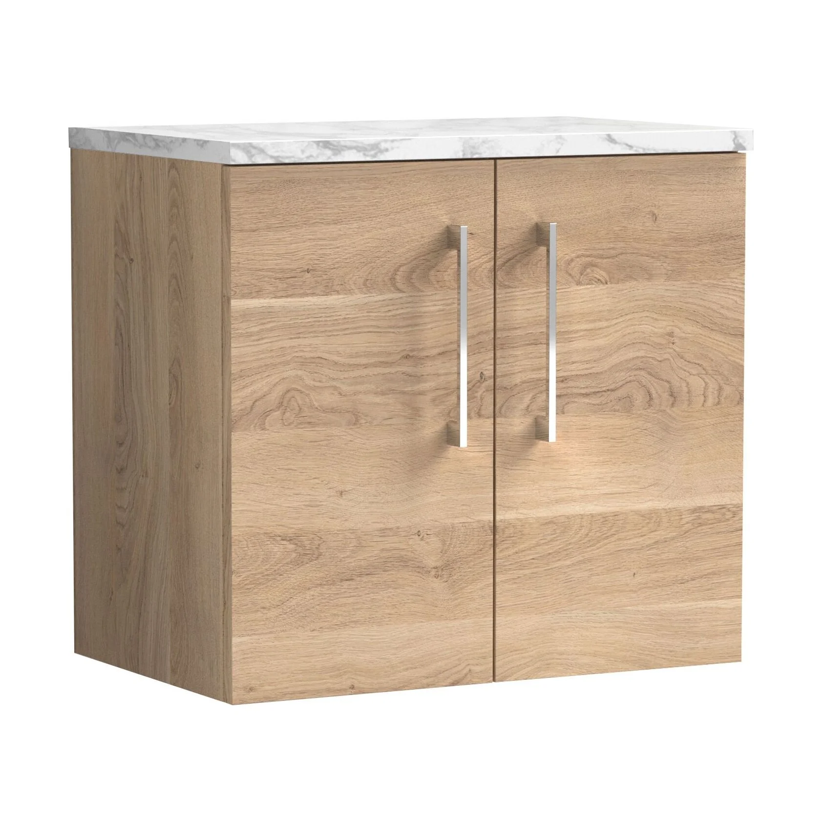 Balterley Level 600mm Wall Hung 2 Door Vanity Unit with Laminate Worktop for Stylish Compact Bathroom Storage - Bleached Oak