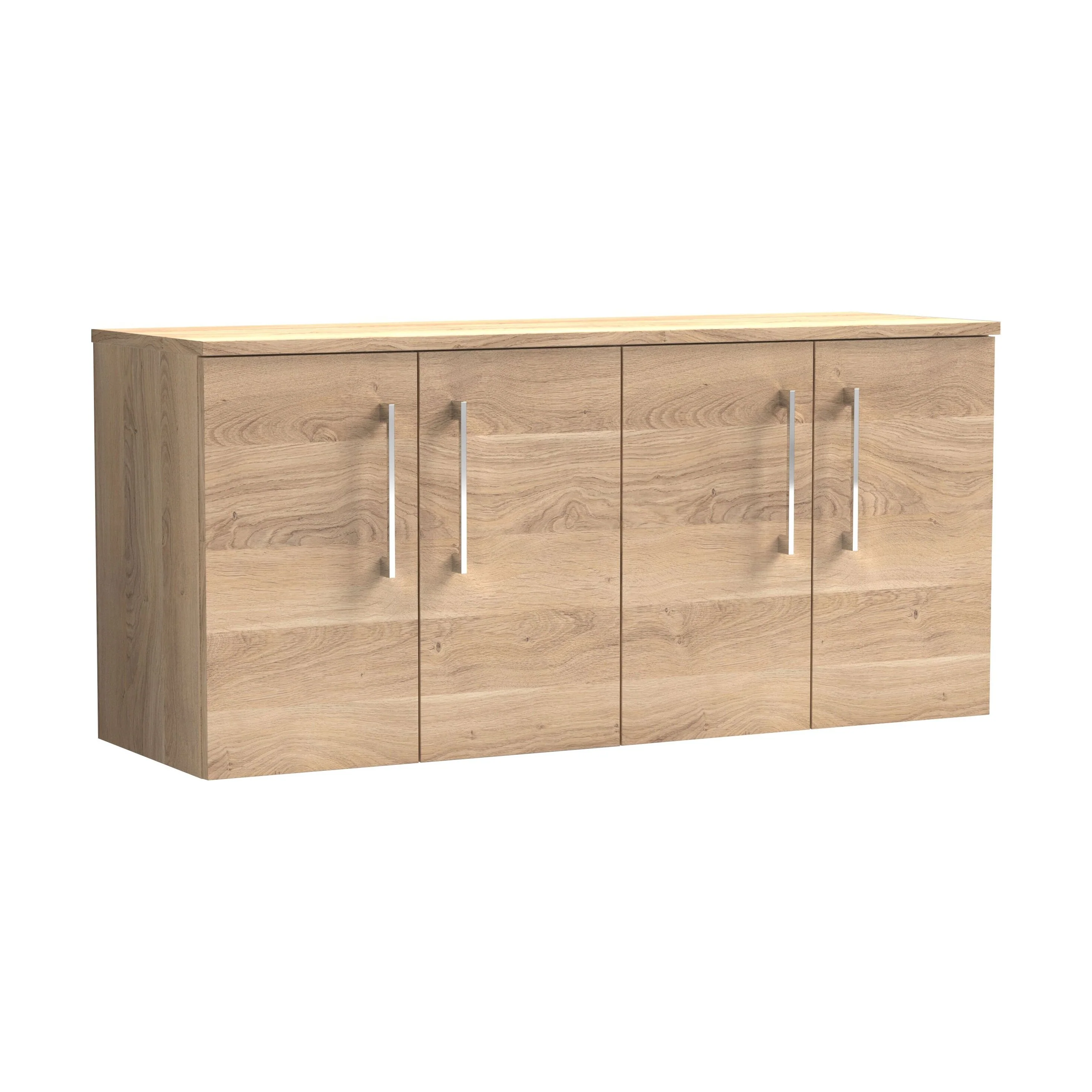 Balterley Level Modern Bathroom 1200mm Wall Hung 4-Door Vanity Unit with Worktop, Soft Close Doors, Bleached Oak