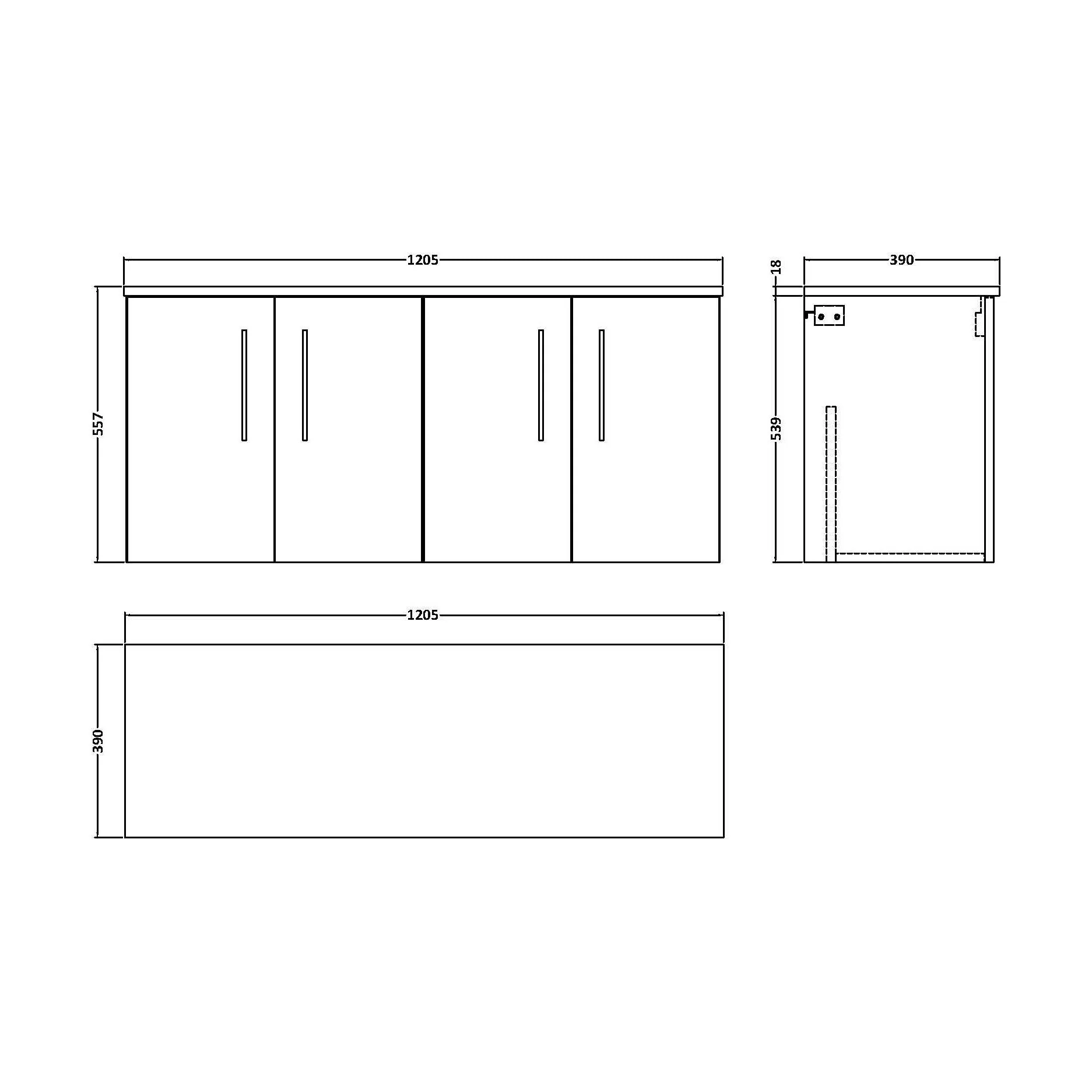 Balterley Level Modern Bathroom 1200mm Wall Hung 4-Door Vanity Unit with Worktop, Soft Close Doors, Bleached Oak - Image 2