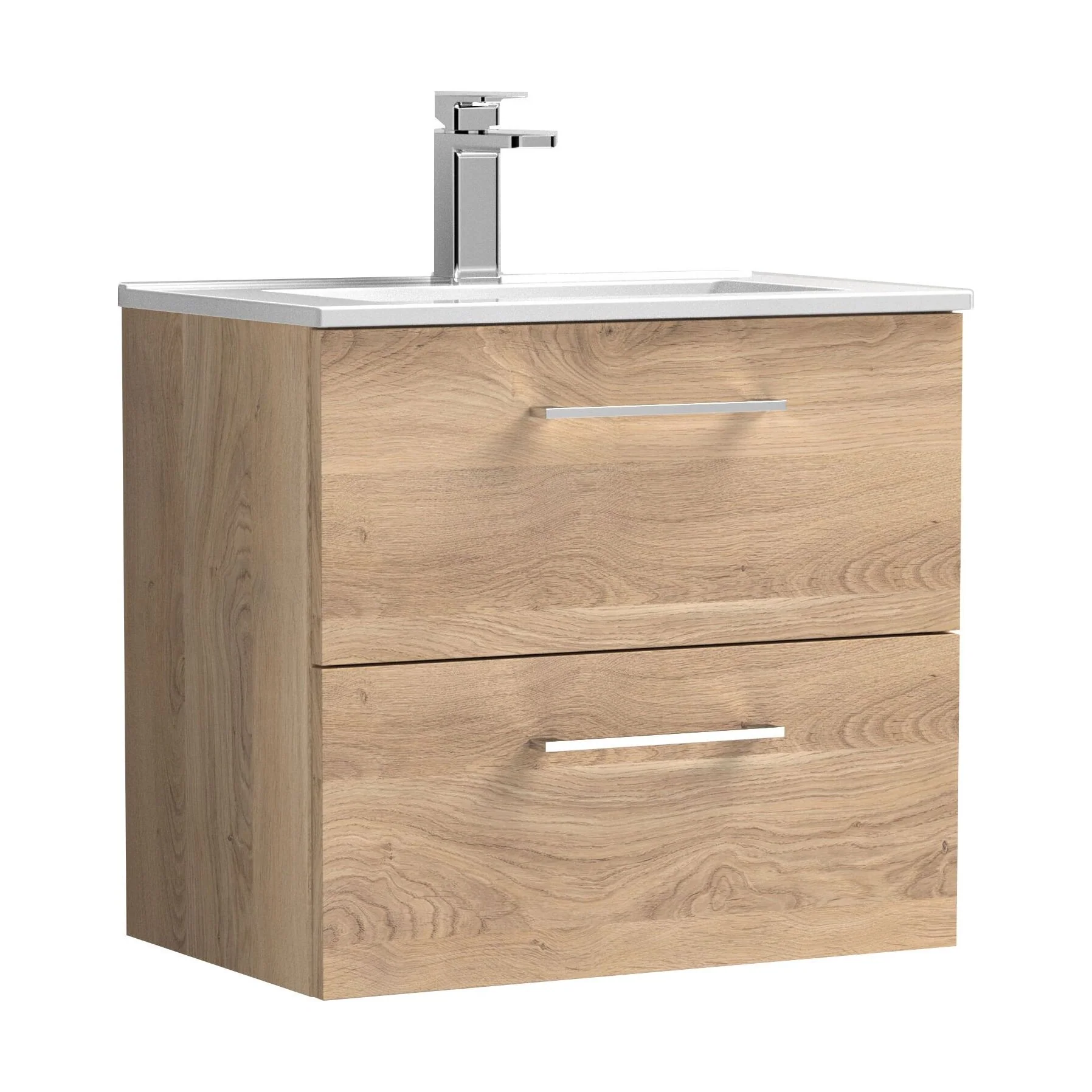 Balterley  Contemporary Bathroom 2 Soft Close Drawer & Minimalist Wall Hung Vanity Unit Basin, Bleached Oak, 600mm
