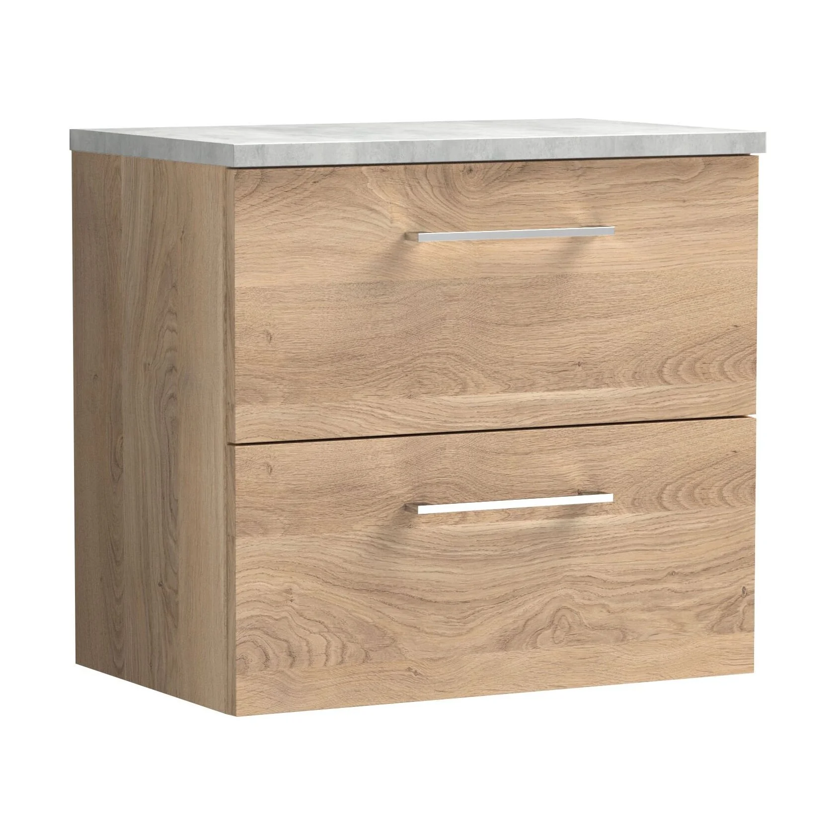 Balterley Level 600mm Wall Hung 2 Drawer Vanity Unit with Laminate Worktop for Stylish Compact Bathroom Storage - Bleached Oak