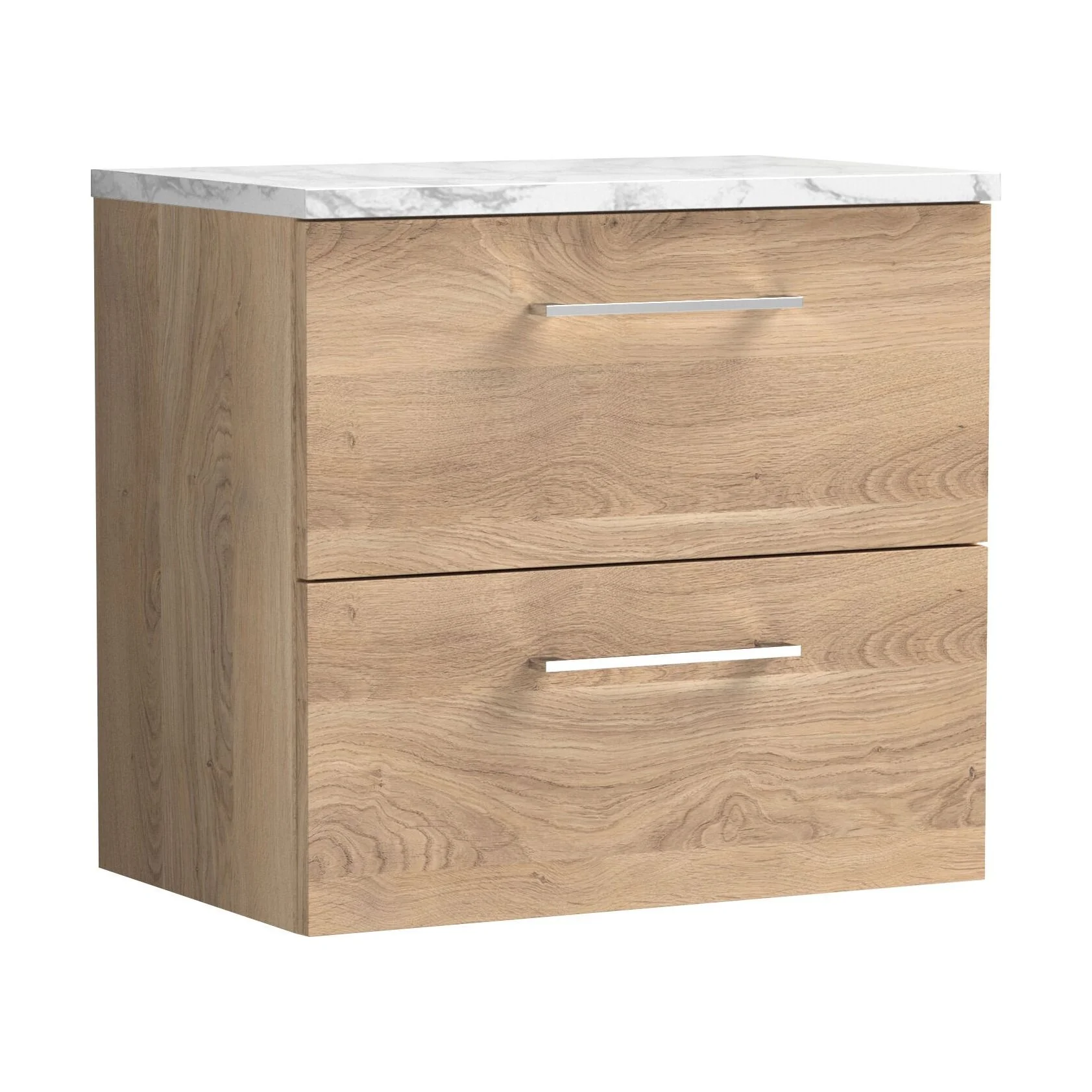 Balterley Level 600mm Wall Hung 2 Drawer Vanity Unit & Laminate Worktop for Stylish Compact Bathroom Storage - Bleached Oak