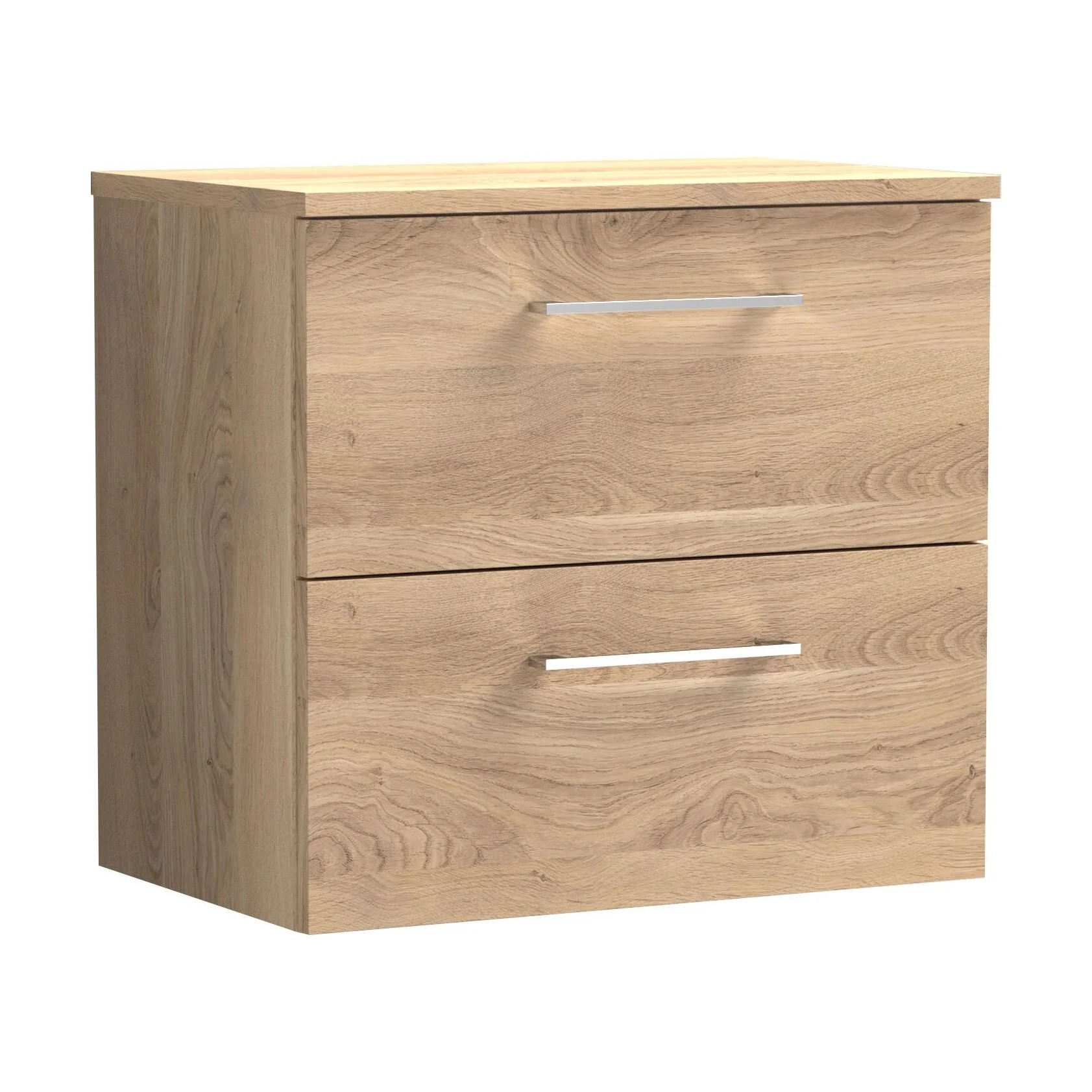 Balterley Level Modern Bathroom 600mm Wall Hung 2 Soft Close Drawer Vanity Unit with Worktop, 558 x 605 x 390mm, Bleached Oak