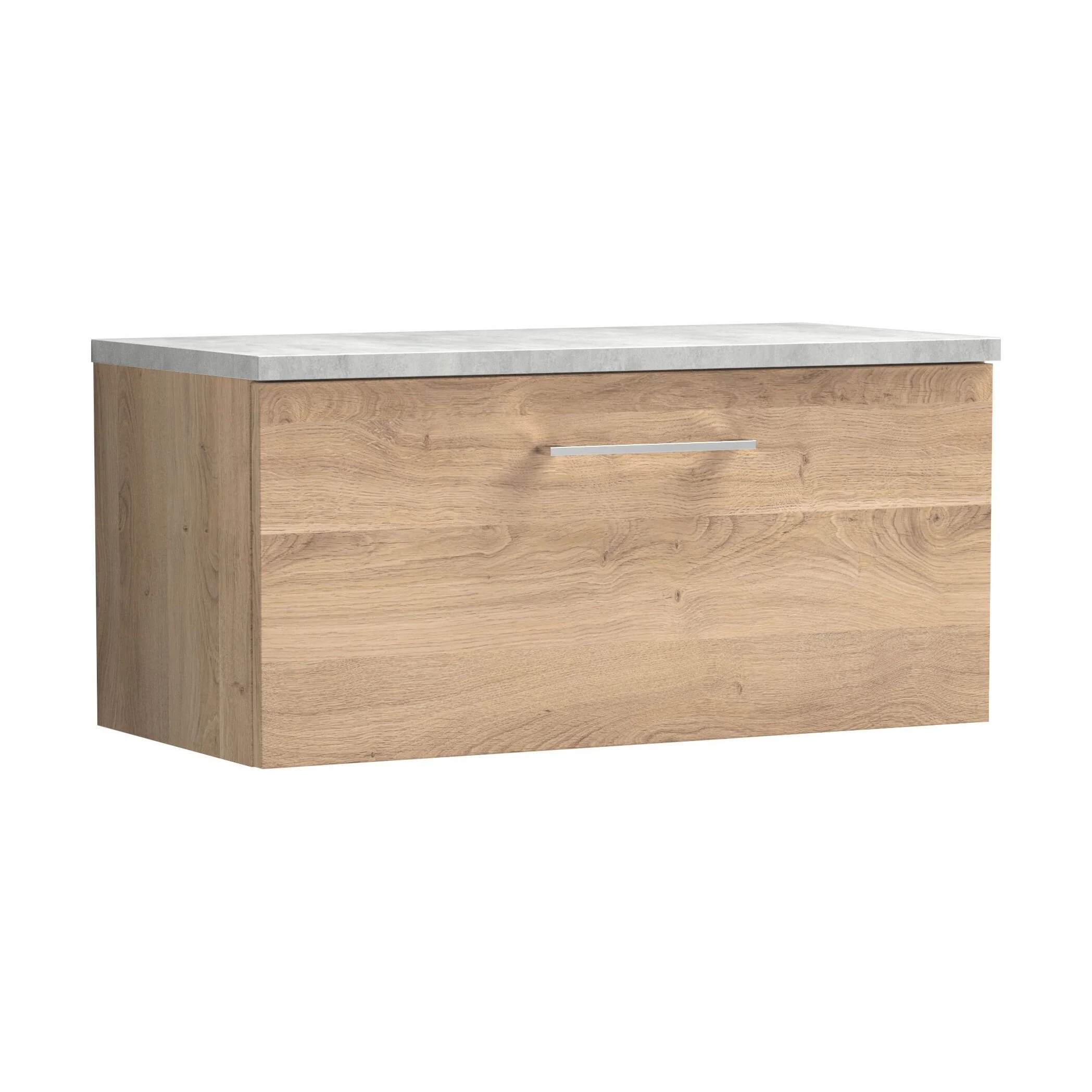 Balterley Level 800mm Wall Hung 1 Drawer Vanity Unit with Laminate Worktop for Stylish Compact Bathroom Storage - Bleached Oak