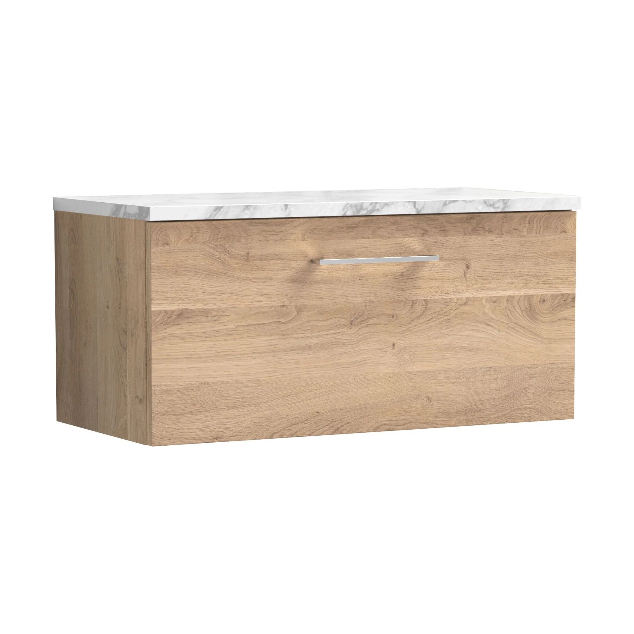 Balterley Level 800mm Wall Hung 1 Drawer Vanity Unit & Laminate Worktop for Stylish Compact Bathroom Storage - Bleached Oak