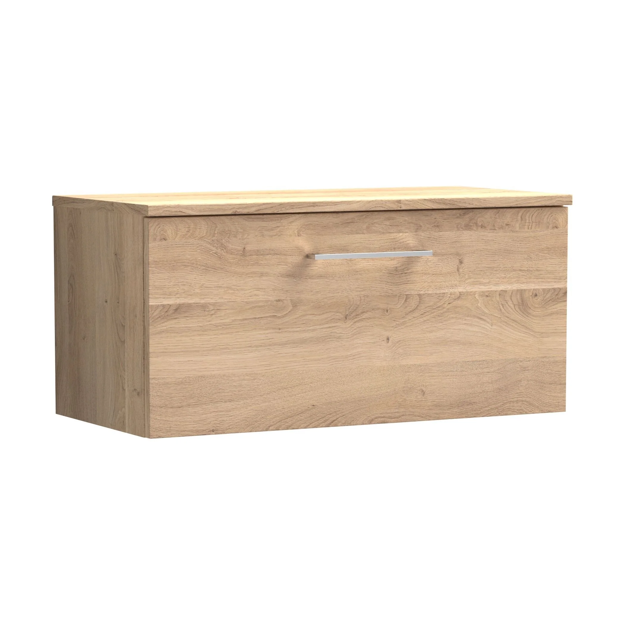 Balterley Level Modern Bathroom 800mm Wall Hung 1-Drawer Vanity Unit with Worktop, Soft Close Drawer, Bleached Oak