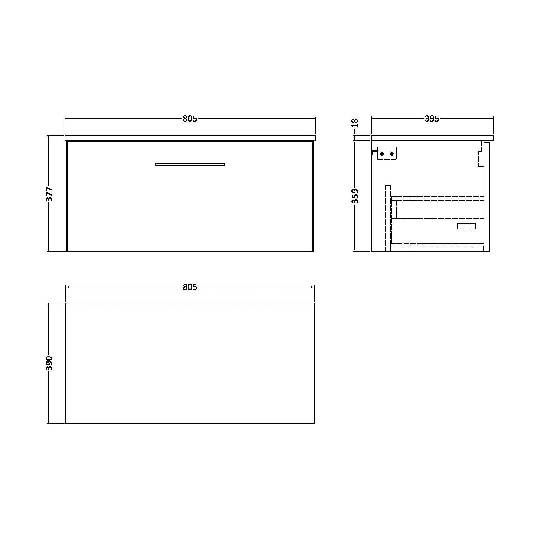 Balterley Level Modern Bathroom 800mm Wall Hung 1-Drawer Vanity Unit with Worktop, Soft Close Drawer, Bleached Oak - Image 2