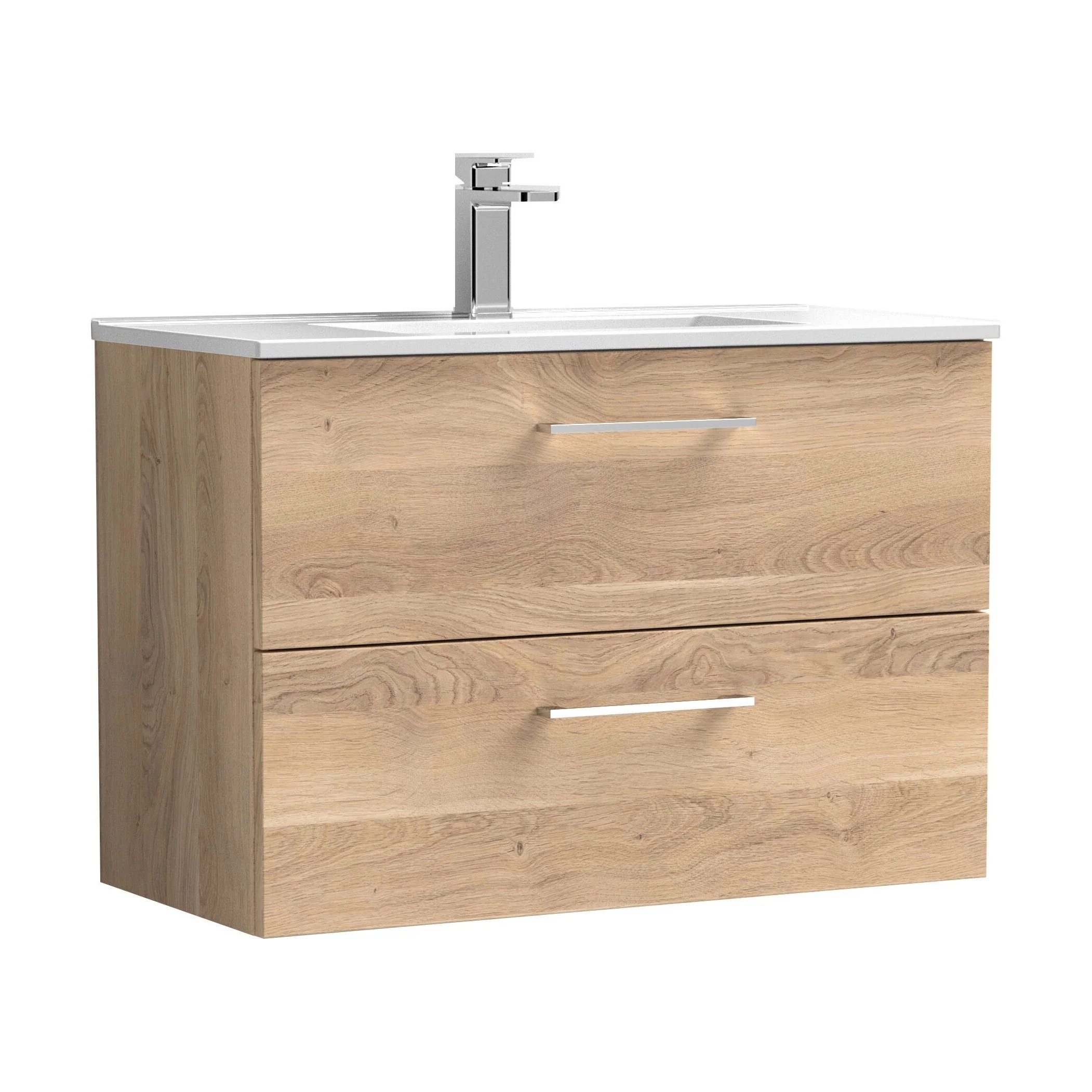 Balterley  Contemporary Bathroom 2 Soft Close Drawer & Minimalist Wall Hung Vanity Unit Basin, Bleached Oak, 800mm