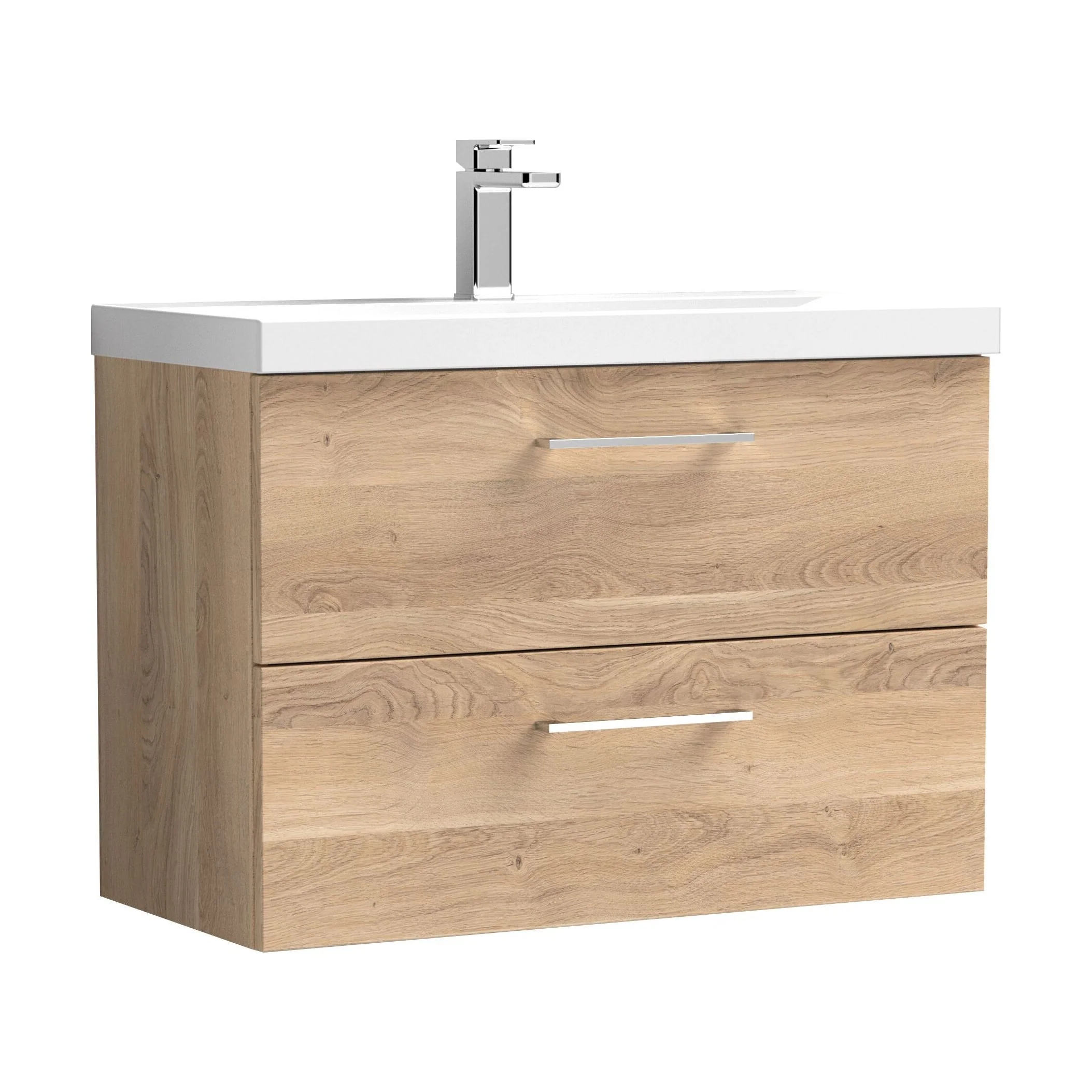 Balterley  Contemporary Bathroom Wall Hung 2-Drawer Vanity & Basin, Bleached Oak, 800mm