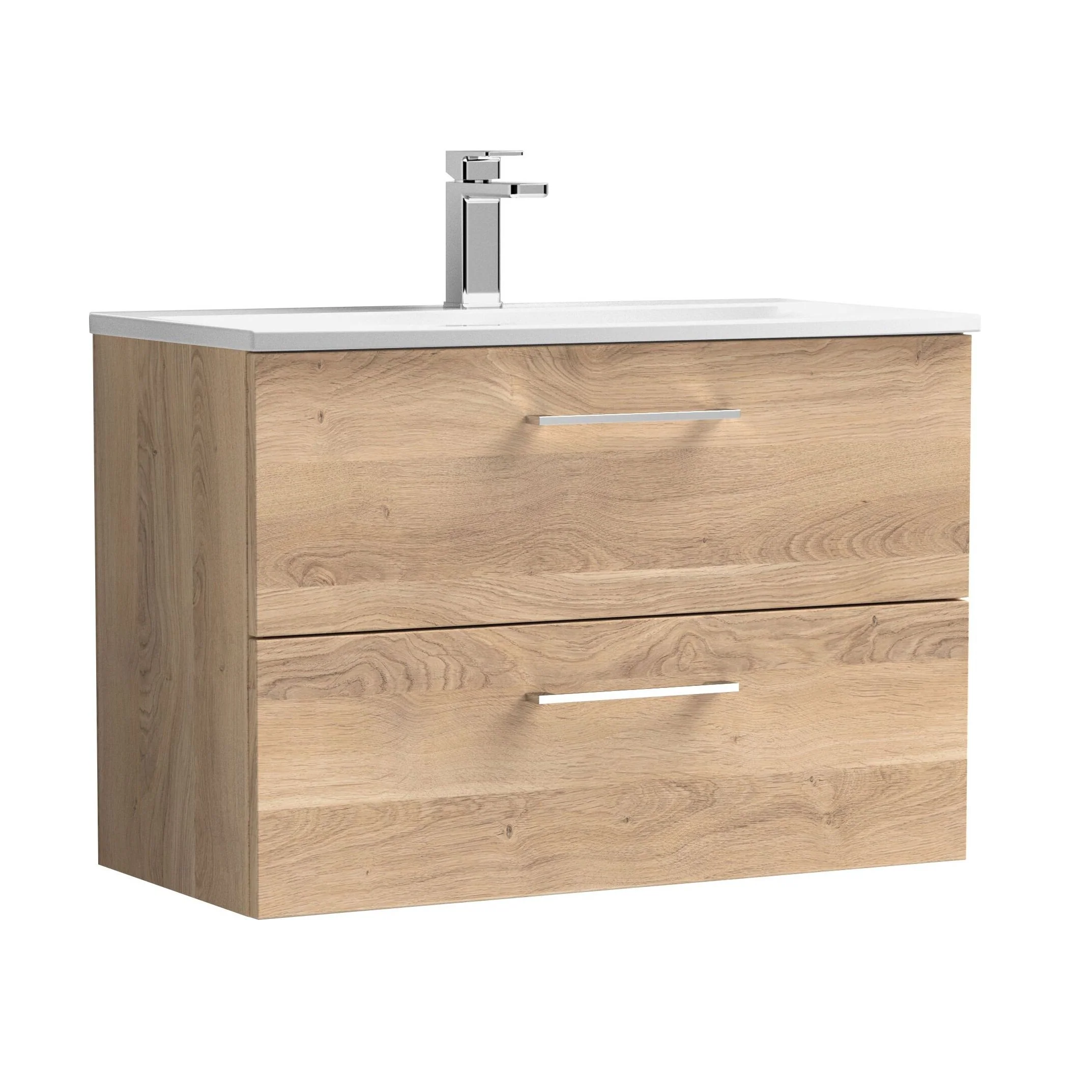 Balterley  Modern Bathroom Wall Hung 2-Drawer Vanity & Basin, Bleached Oak, 800mm