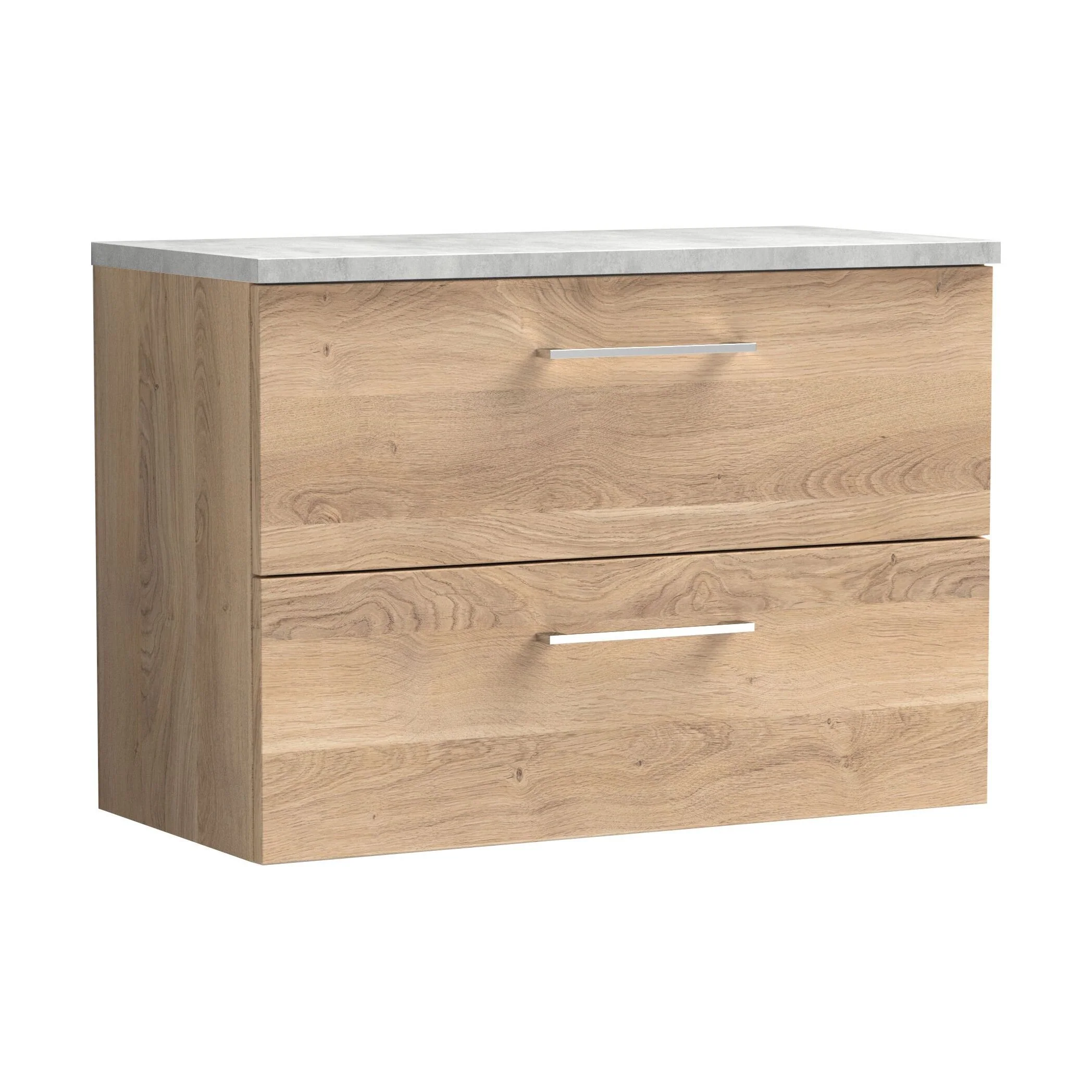 Balterley Level 800mm Wall Hung 2 Drawer Vanity Unit with Laminate Worktop for Stylish Compact Bathroom Storage - Bleached Oak