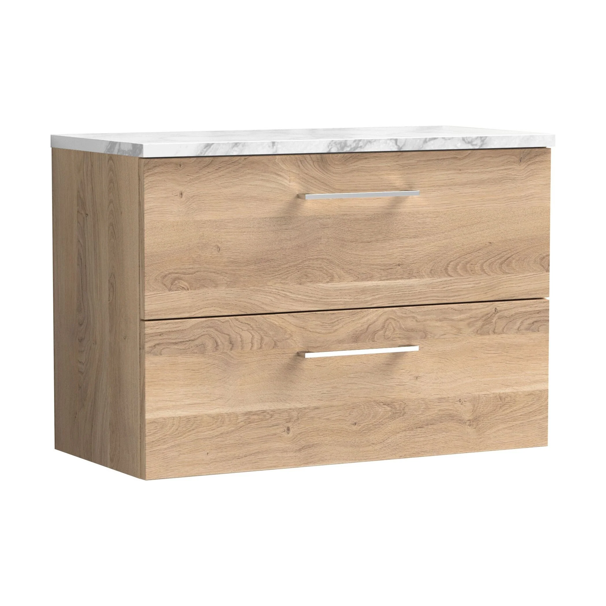 Balterley Level 800mm Wall Hung 2 Drawer Vanity Unit & Laminate Worktop for Stylish Compact Bathroom Storage - Bleached Oak