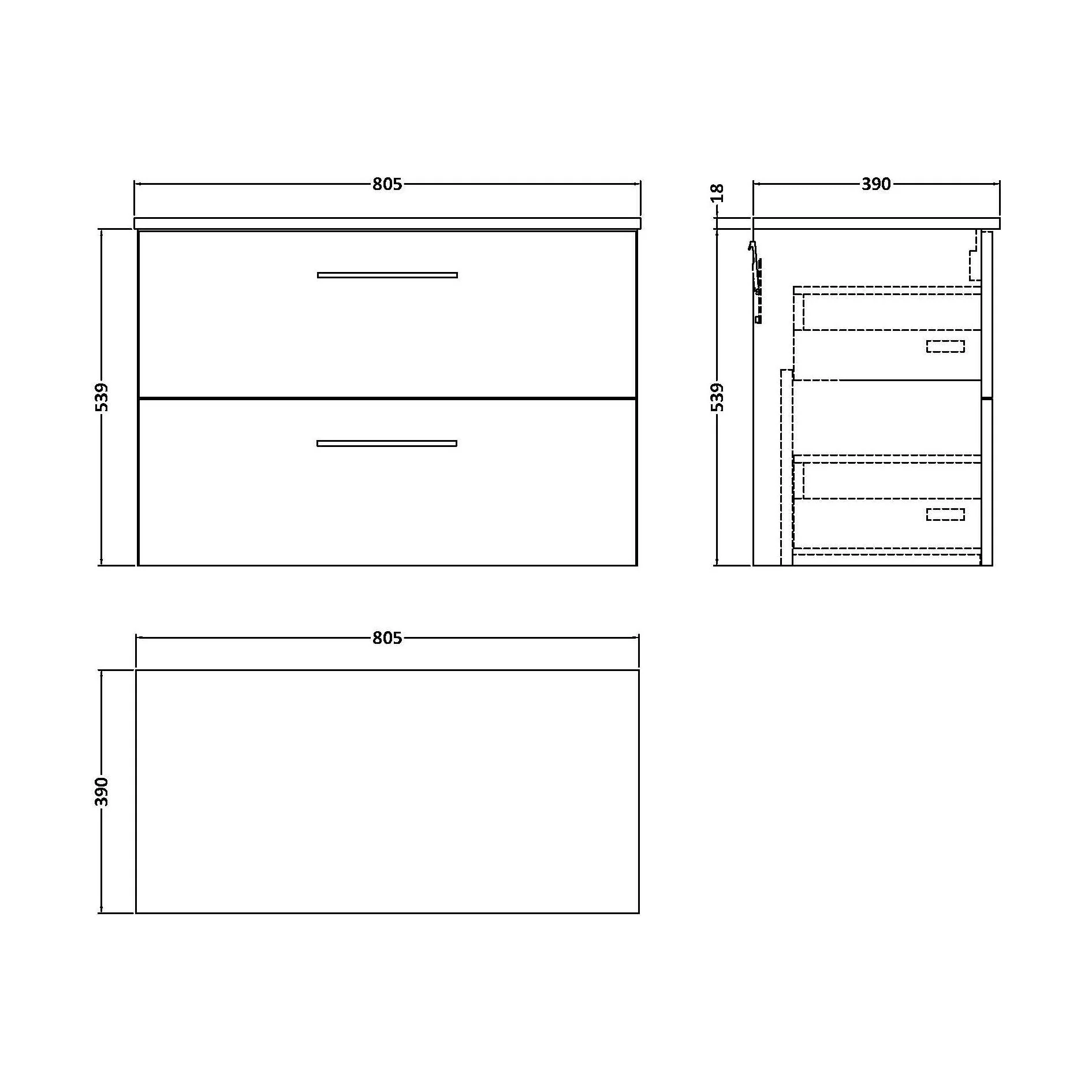 Balterley Level Modern Bathroom 800mm Wall Hung 2 Soft Close Drawer Vanity Unit with Worktop, 558 x 805 x 390mm, Bleached Oak - Image 2