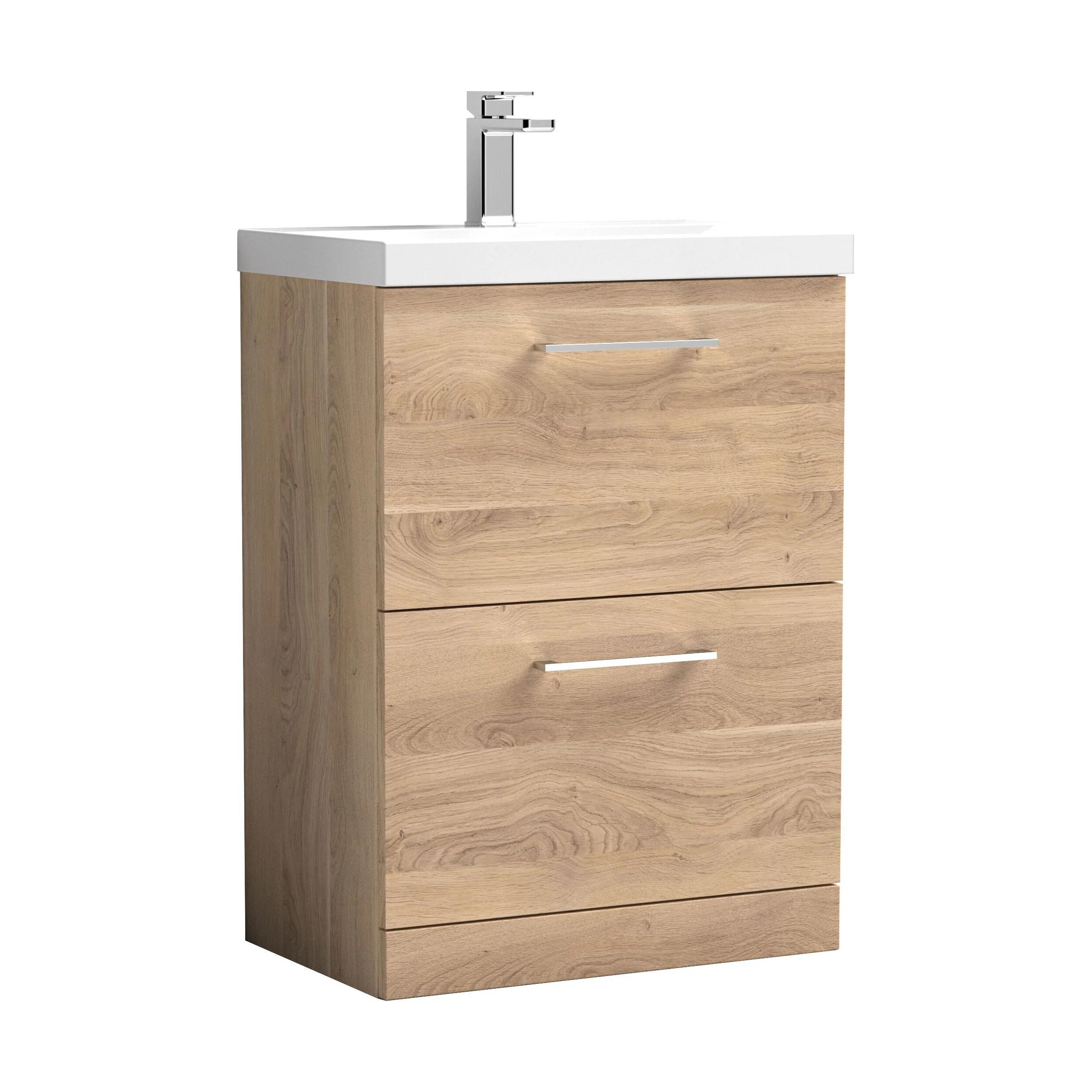 Balterley  Contemporary Bathroom Floor Standing 2-Drawer Vanity & Basin, Bleached Oak, 600mm