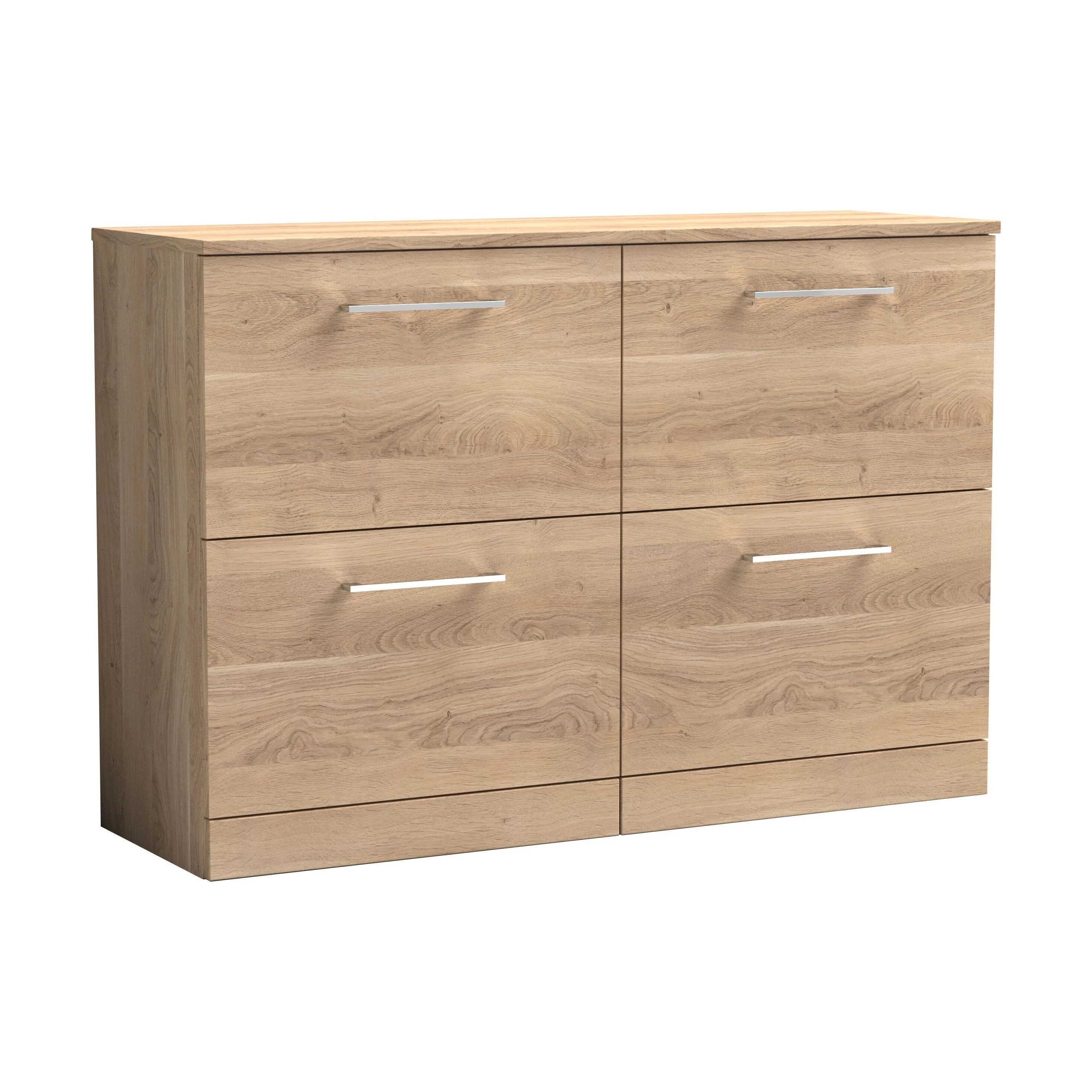 Balterley Level Modern Bathroom 4 Drawer Floor Standing Vanity Unit with Worktop & Handles, Bleached Oak, 1205 mm