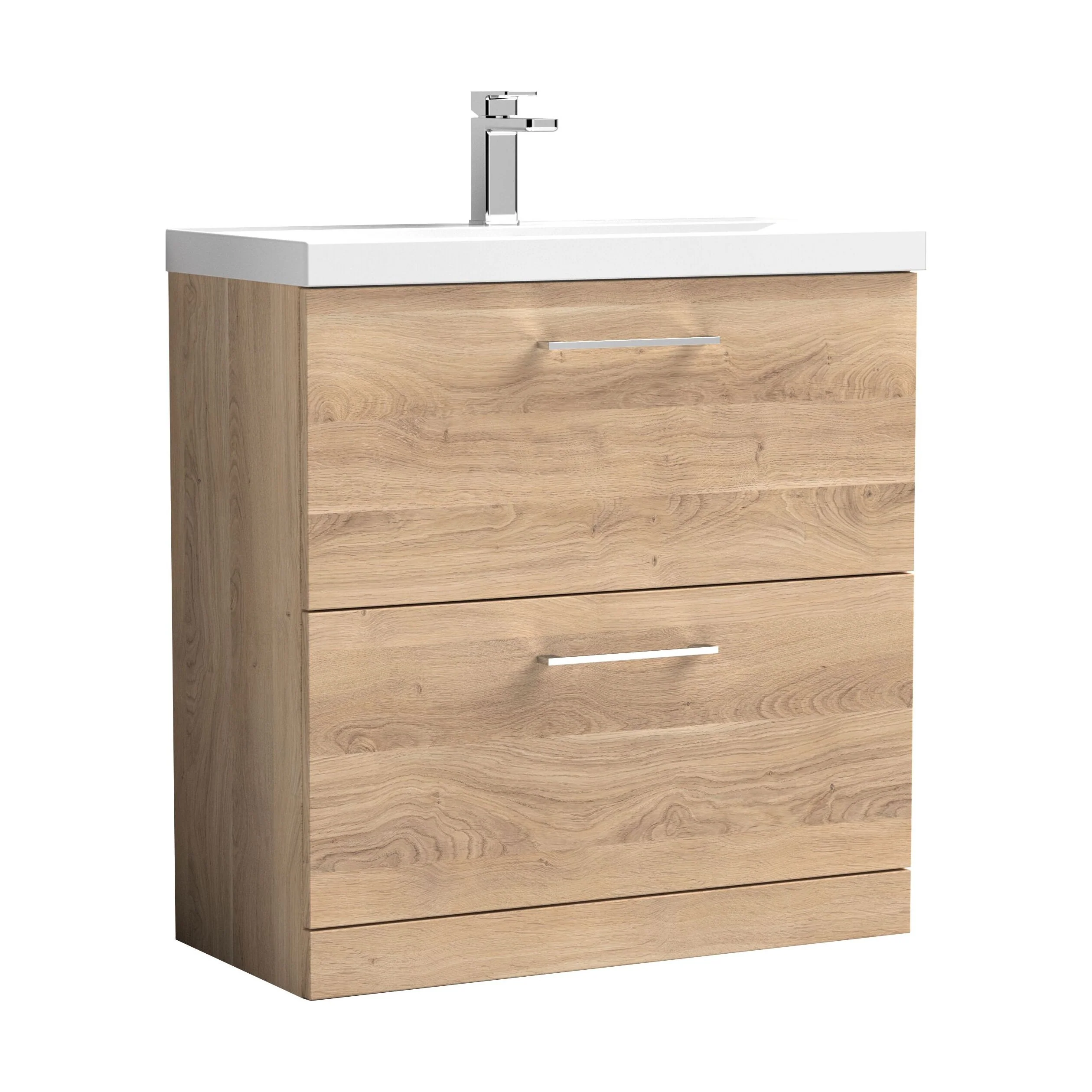 Balterley  Contemporary Bathroom Floor Standing 2-Drawer Vanity & Basin, Bleached Oak, 800mm