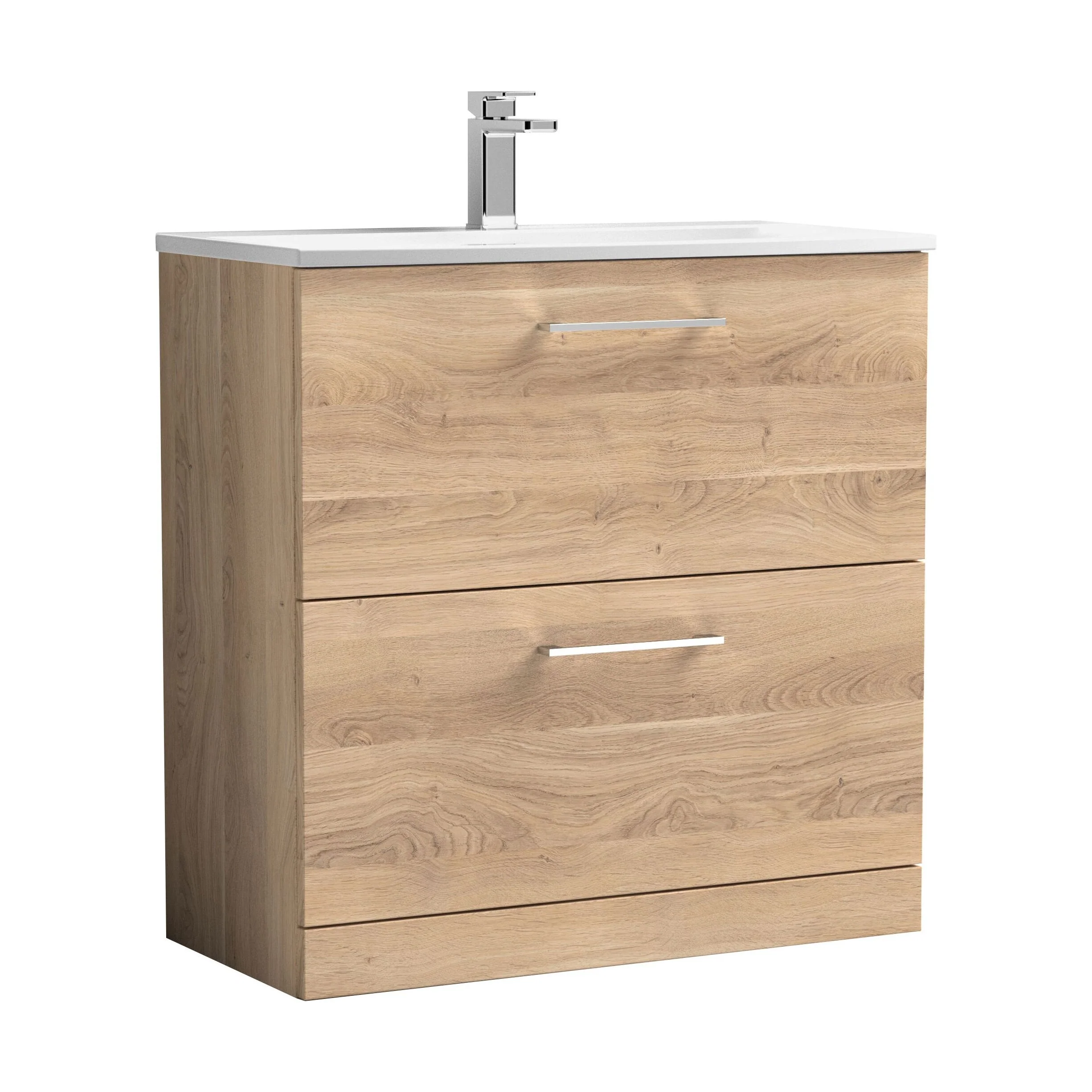 Balterley Modern Bathroom 2 Soft Close Drawer Floor Standing Vanity & Basin, Bleached Oak, 800mm