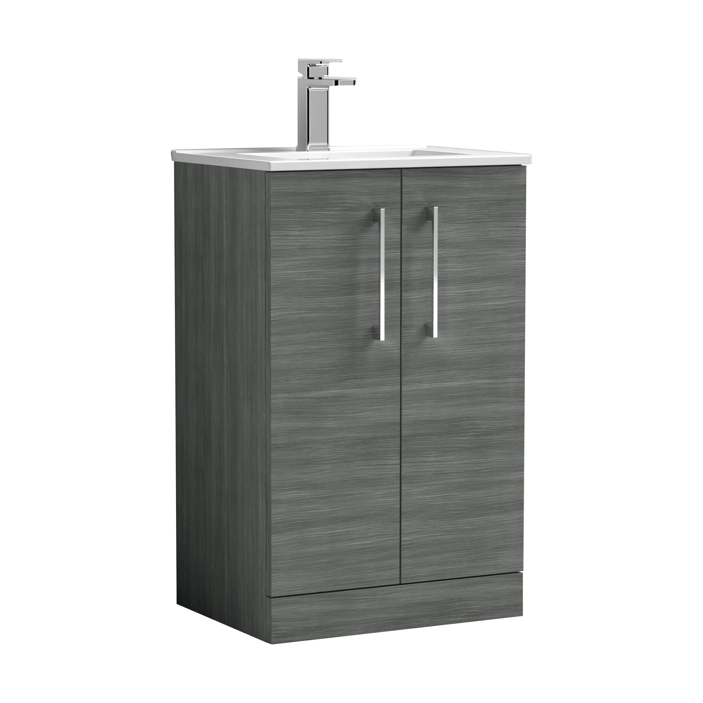 Balterley  Contemporary Bathroom 2 Soft Close Door & Minimalist Floor Standing Vanity Unit Basin, Anthracite Woodgrain, 500mm - Image 2
