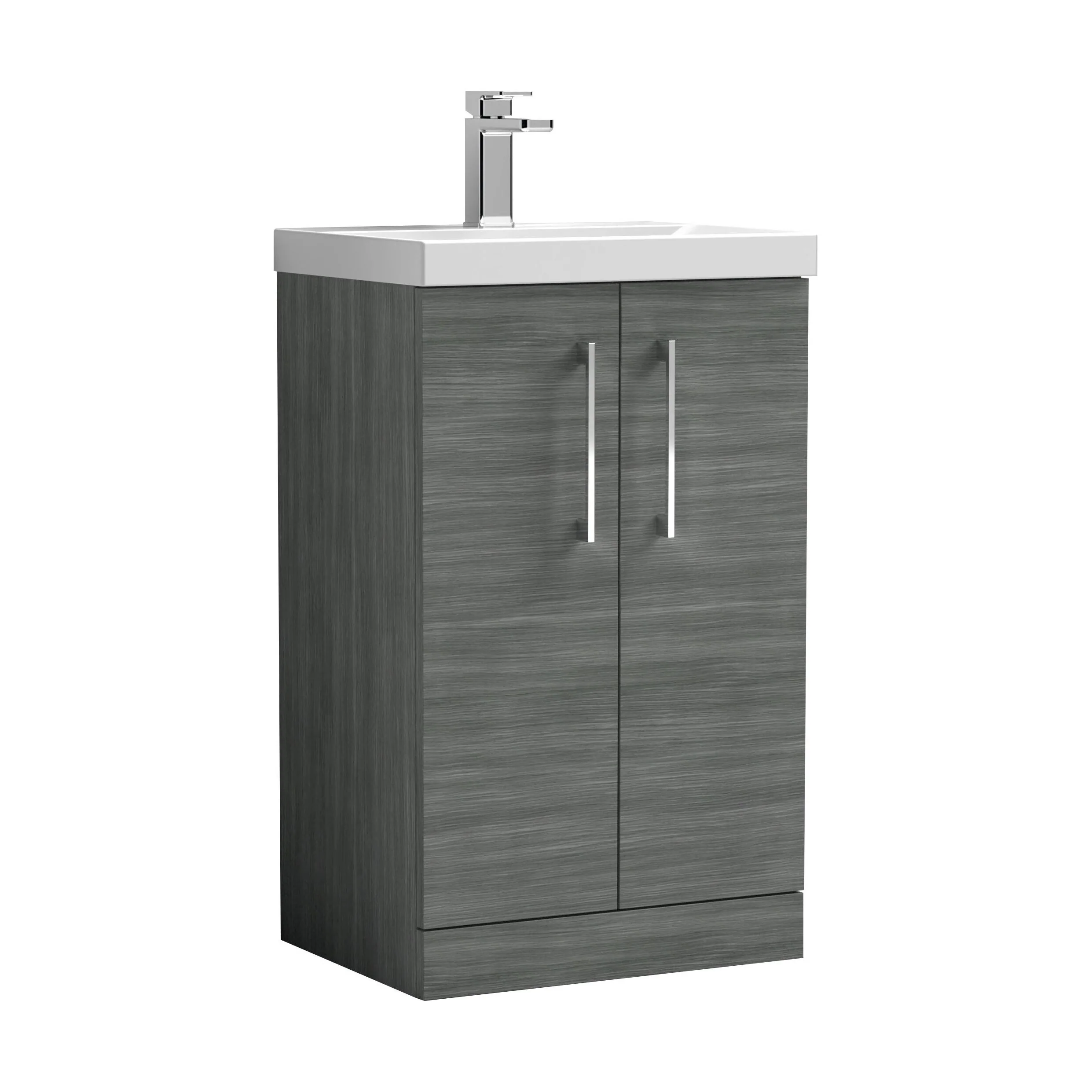 Balterley  Contemporary Bathroom Floor Standing 2-Door Vanity & Thin-Edge Basin, Anthracite, 500mm