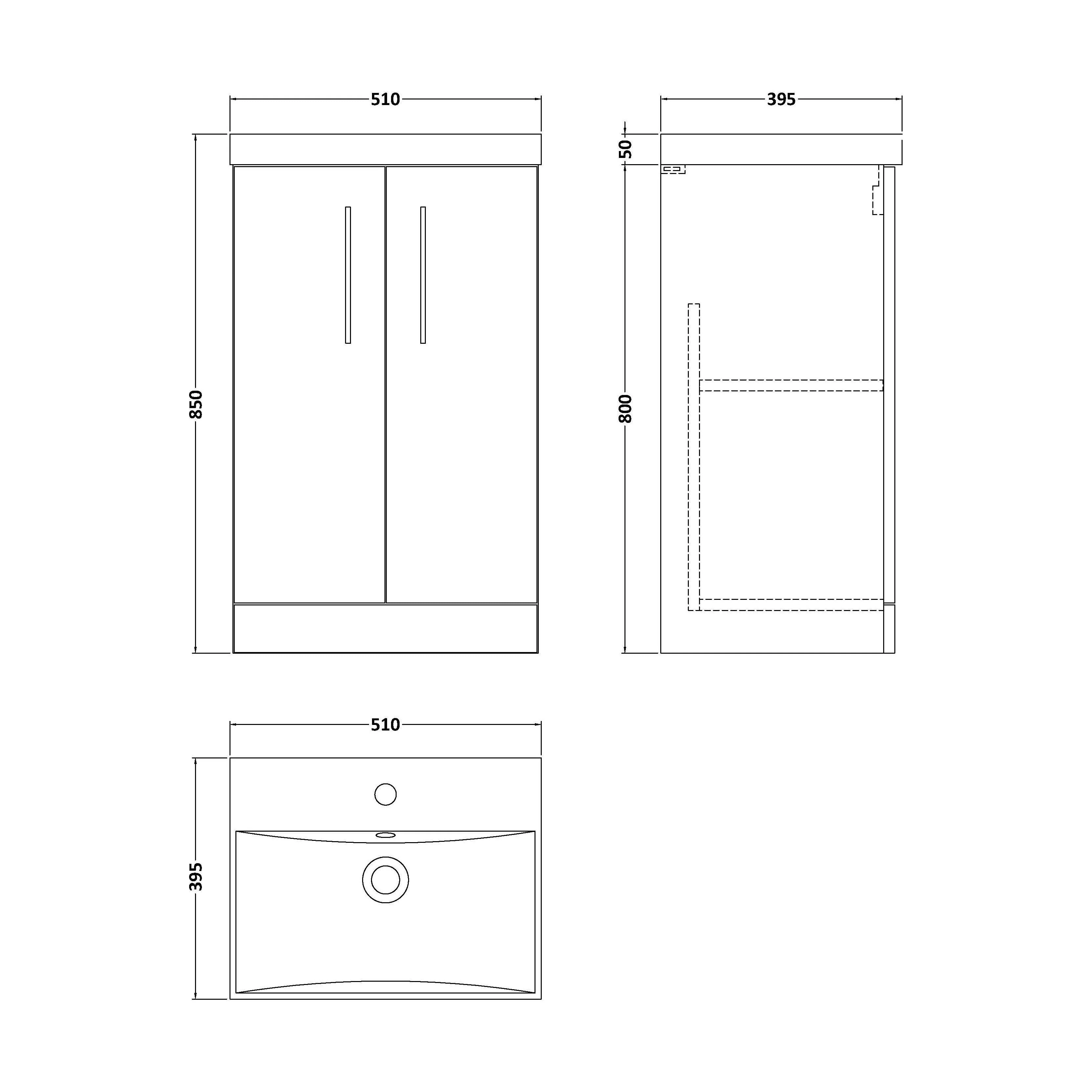 Balterley  Contemporary Bathroom Floor Standing 2-Door Vanity & Thin-Edge Basin, Anthracite, 500mm - Image 2
