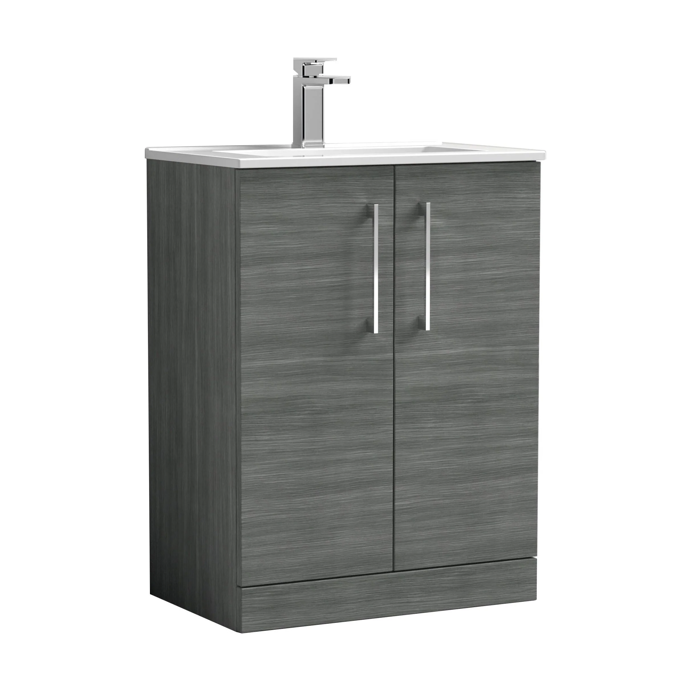 Balterley  Contemporary Bathroom 2 Soft Close Door & Minimalist Floor Standing Vanity Unit Basin, Anthracite Woodgrain, 600mm - Image 2